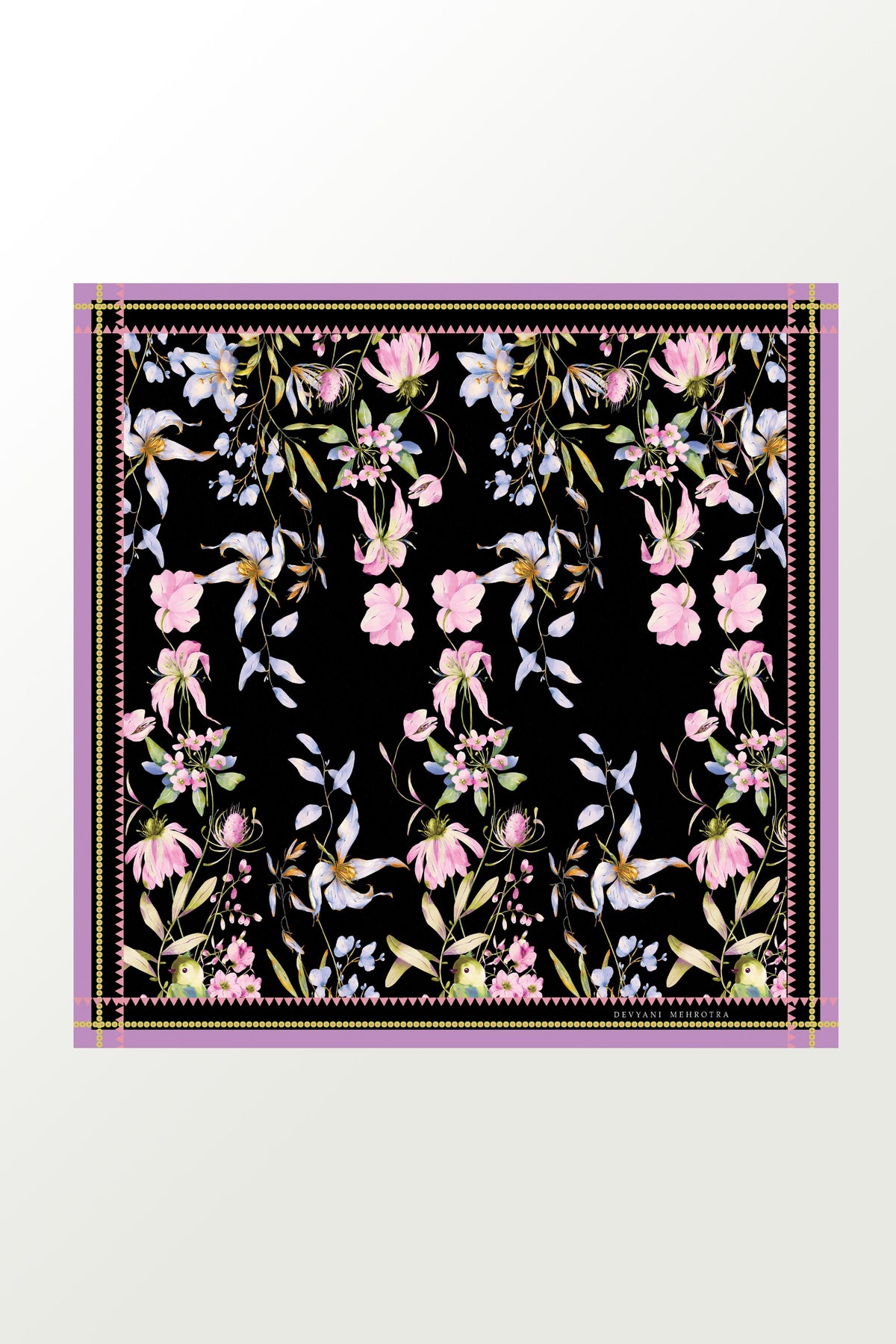 Black Summer Floral Satin Scarf