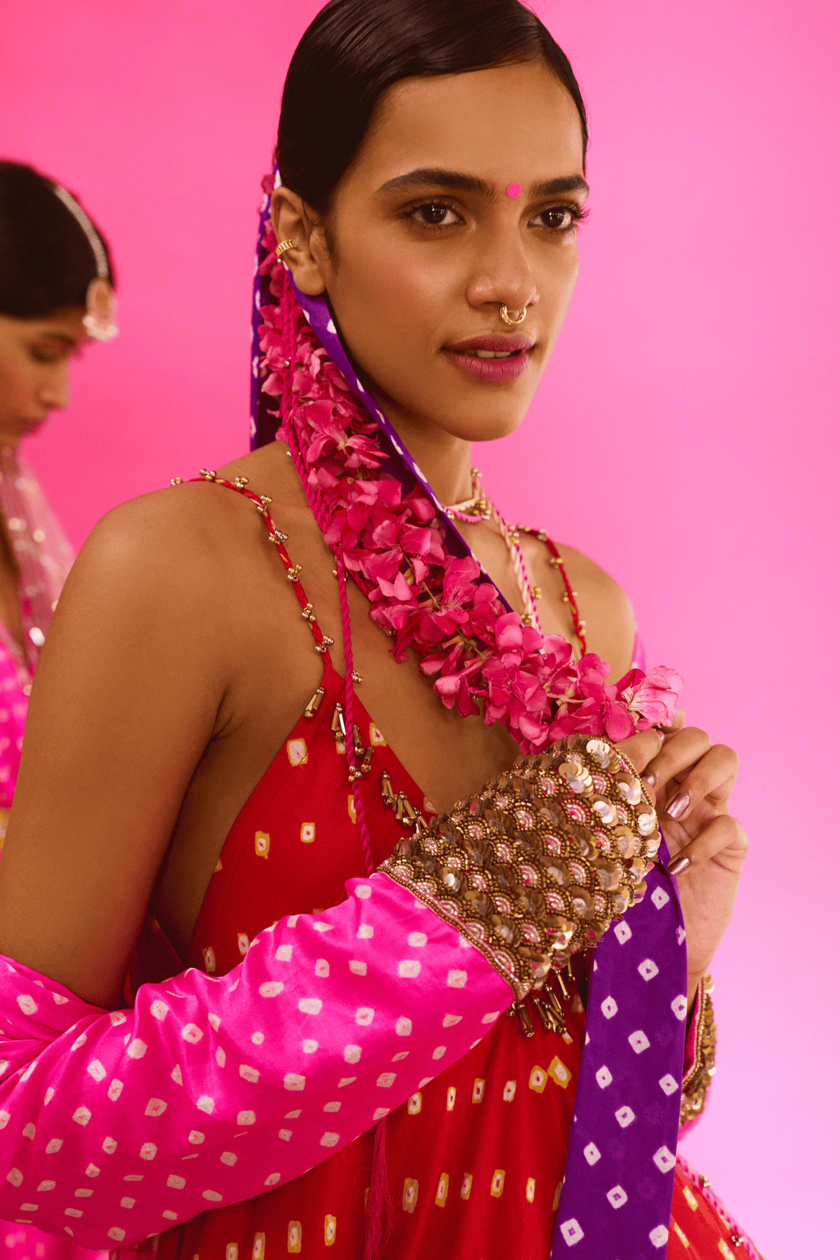 Neon Pink Bandhani Gharara Set