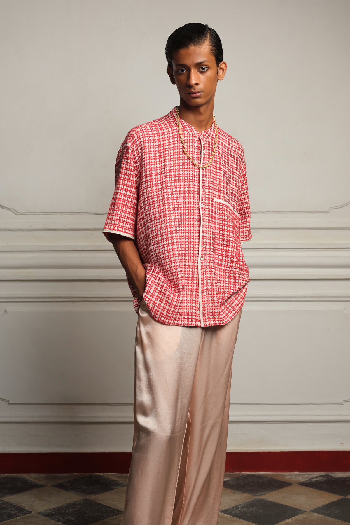 Cotton jacquard shirt and trousers