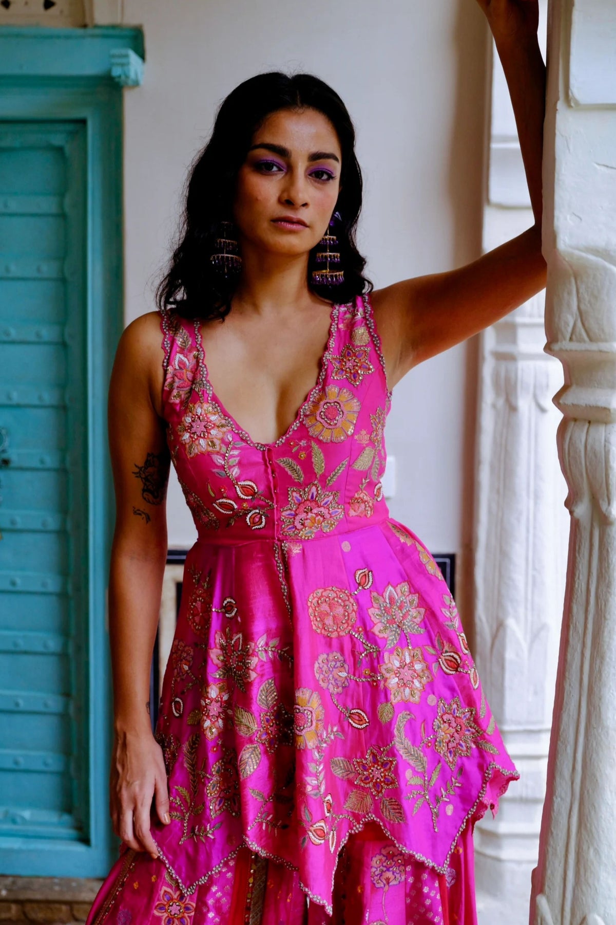 Fuchsia Peplum Sharara Set