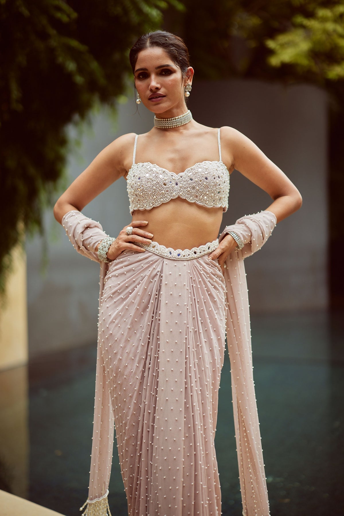 Satin Draped Skirt Set