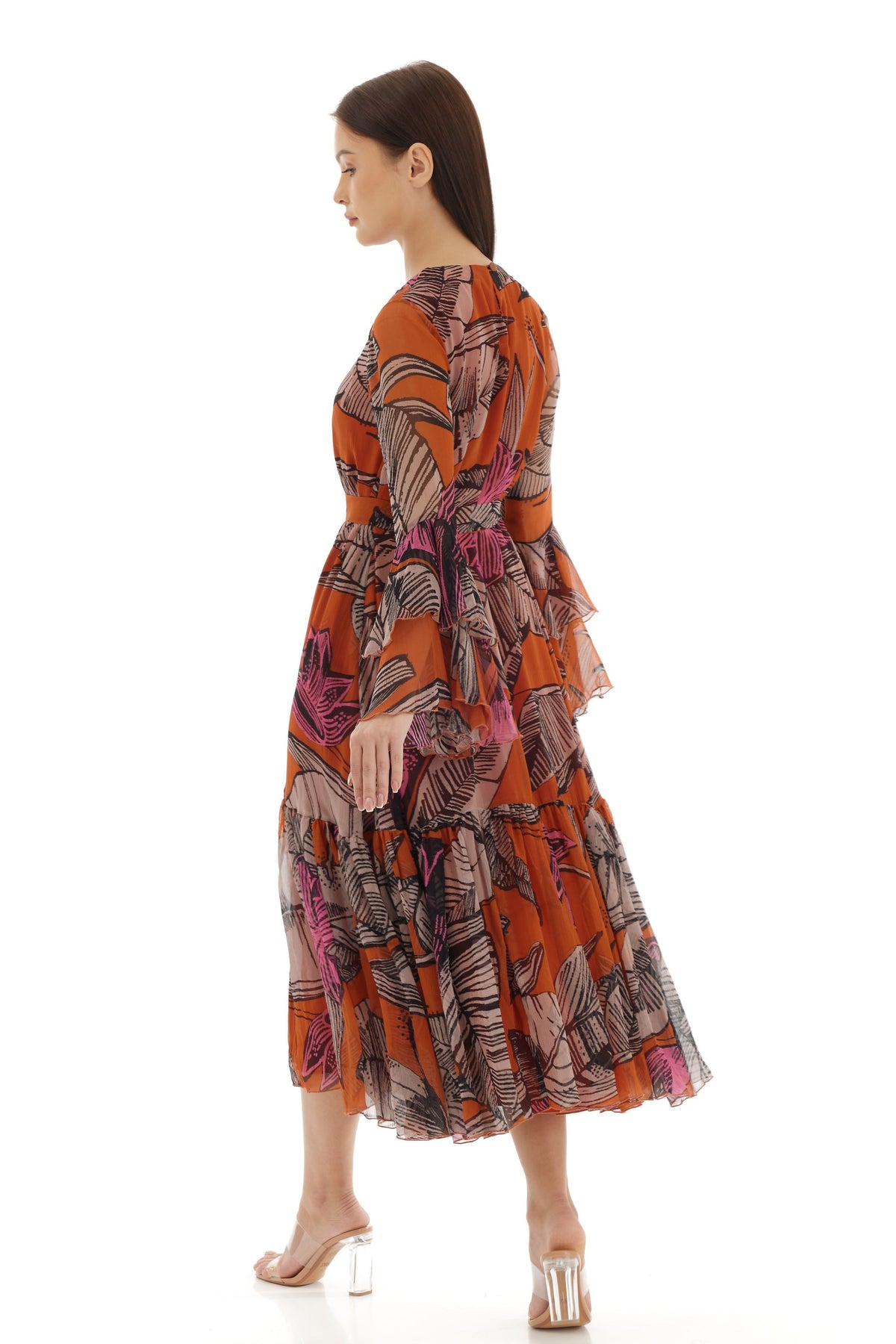 Orange and Beige Midi Dress