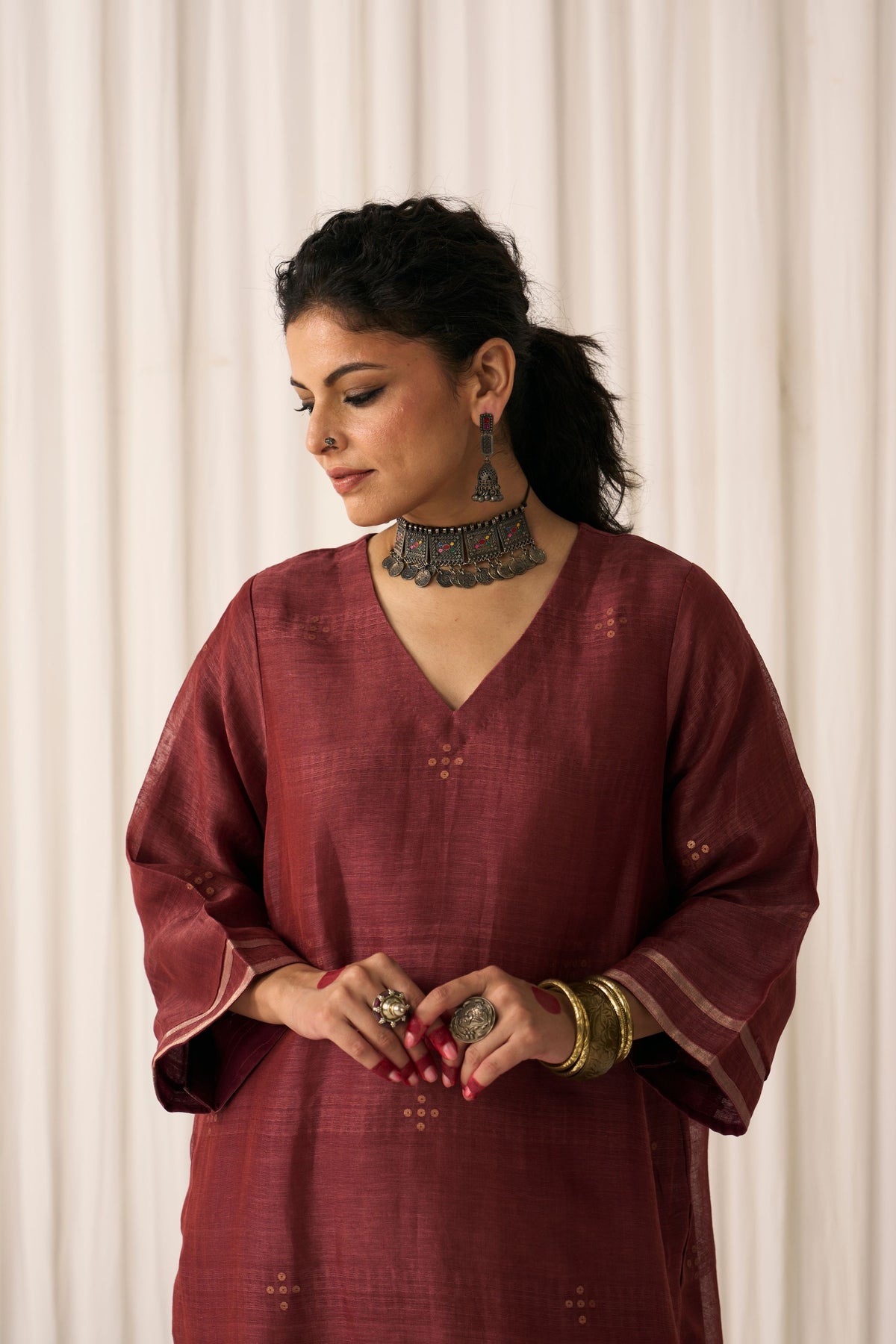 Bindu Maroon Kurta Set