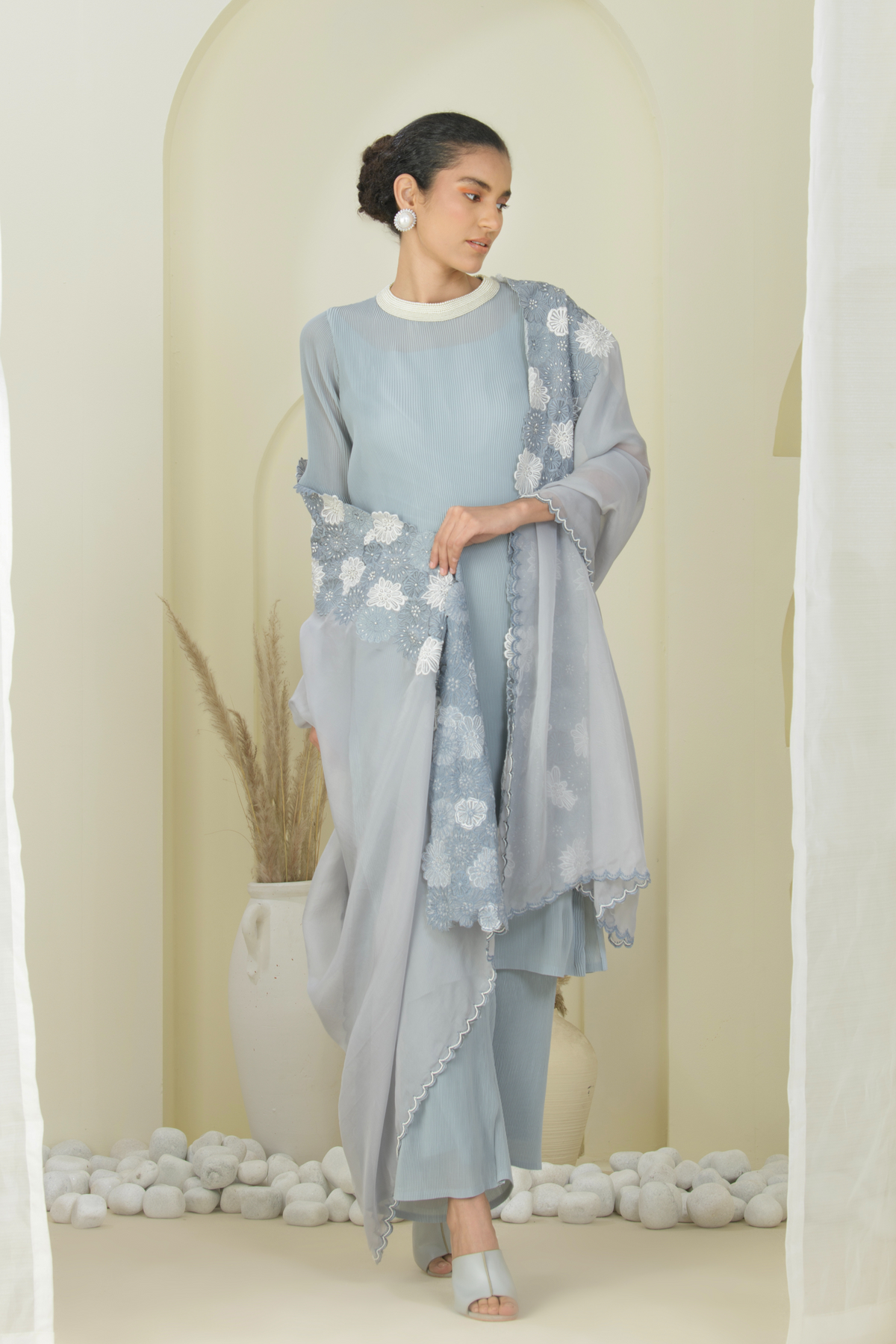 Dove Gray Kurta With Dupatta