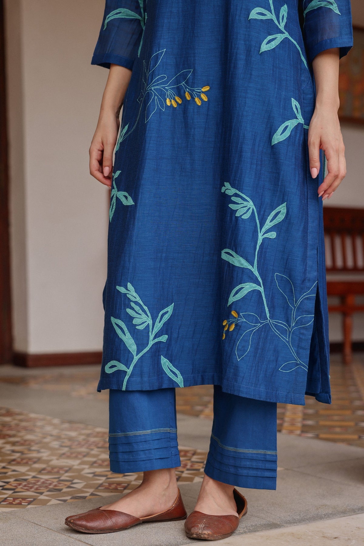 Indigo Bloom Applique Kurta Set