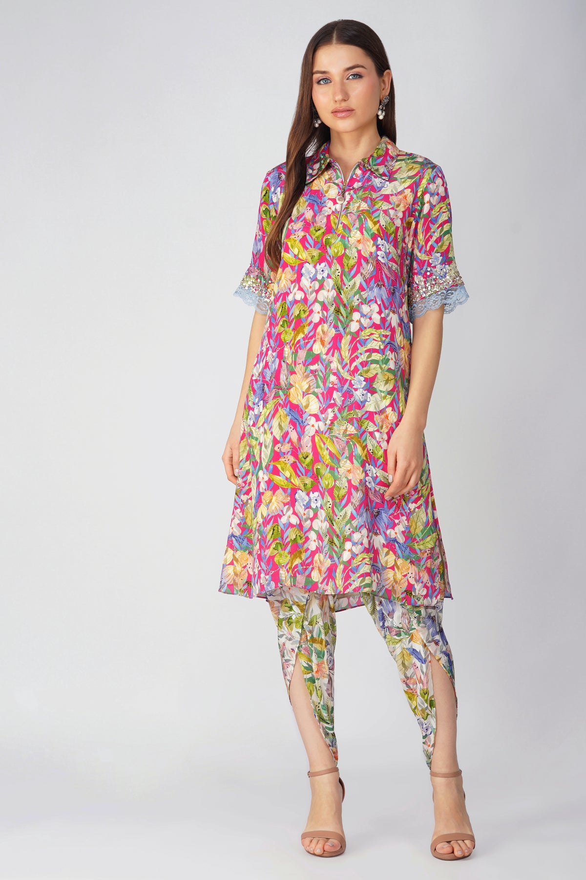 Multi Leaf Shirt Tunic Set