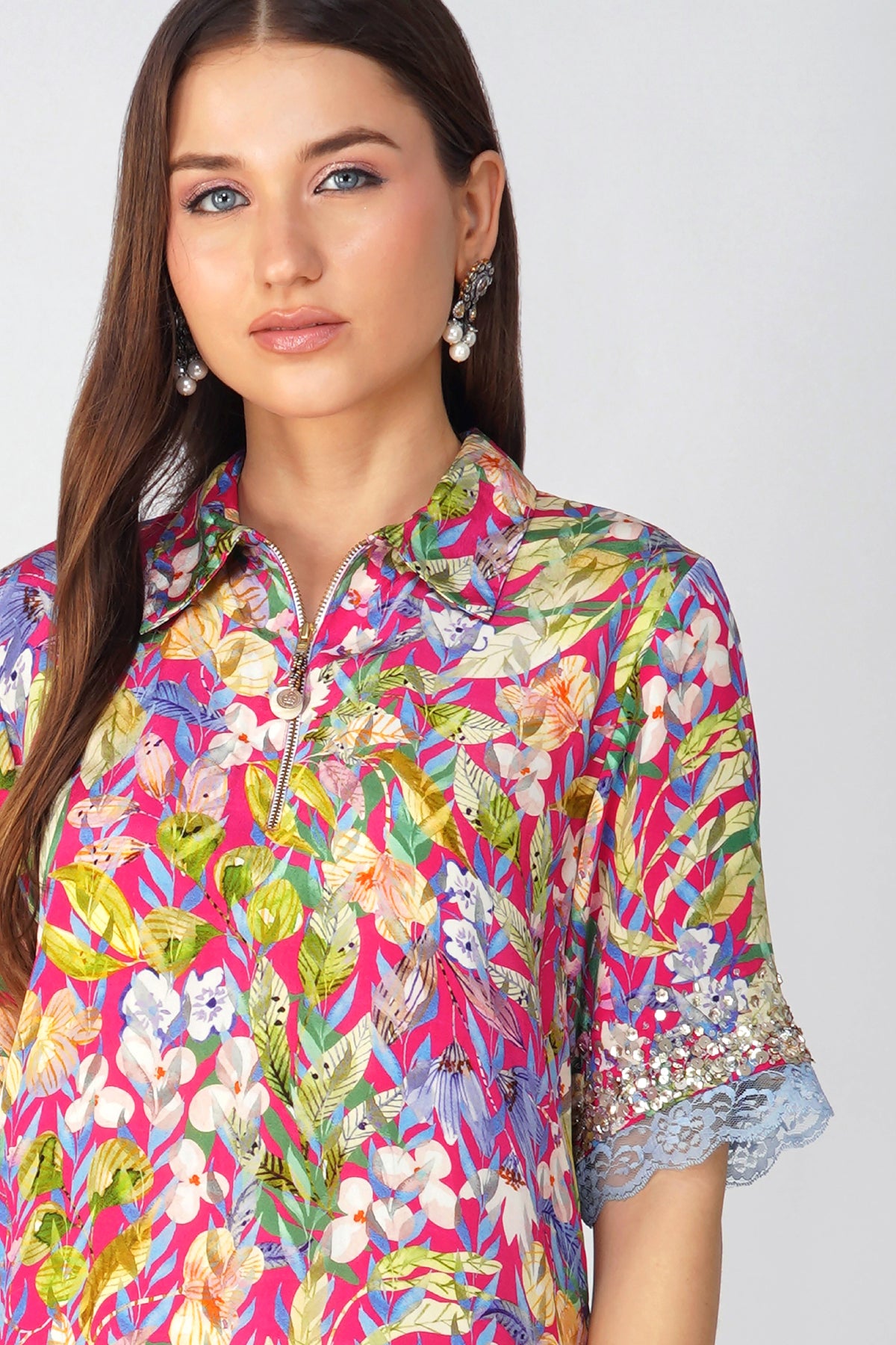 Multi Leaf Shirt Tunic Set