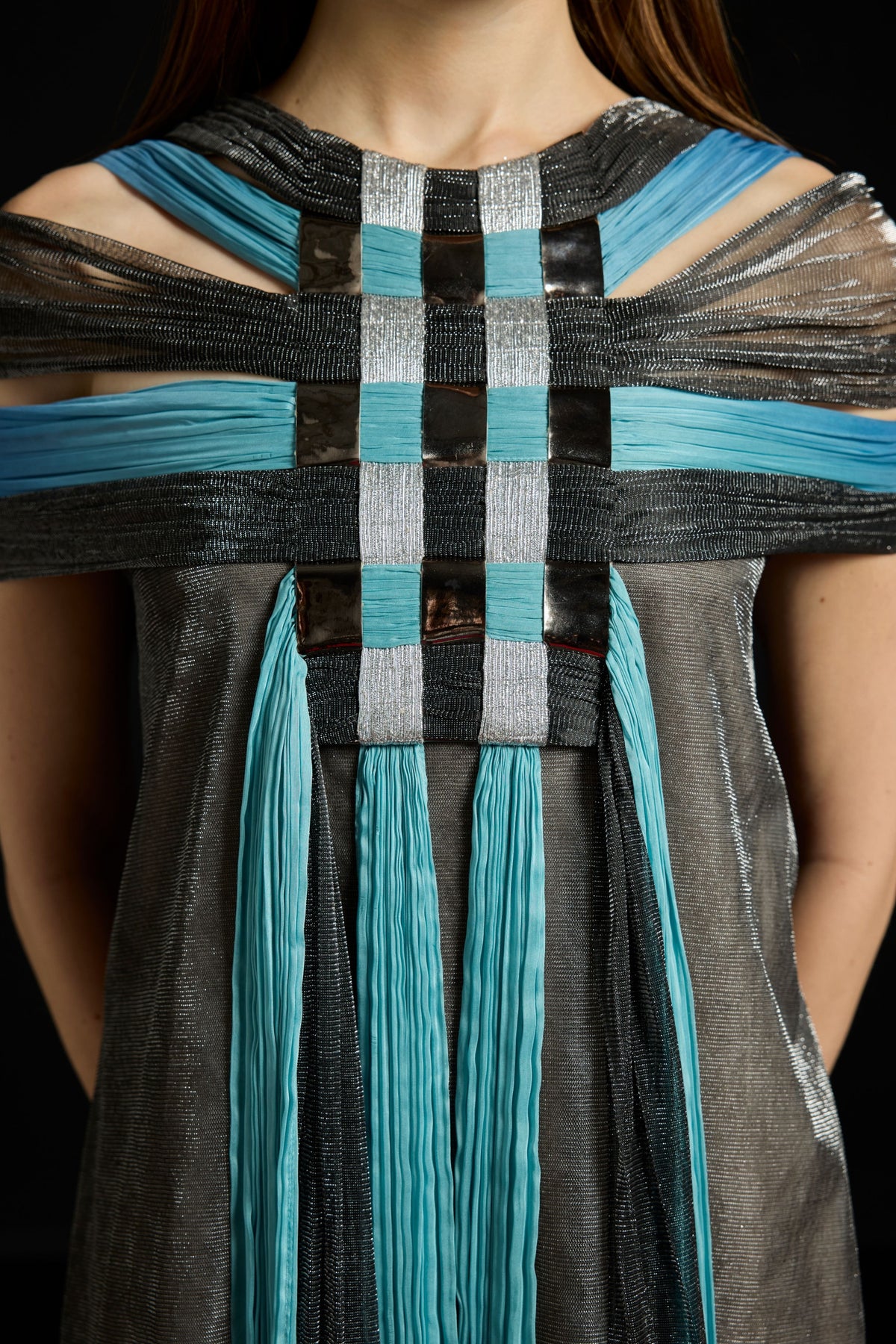 Interwoven Yoke Metallic Kaftan Dress