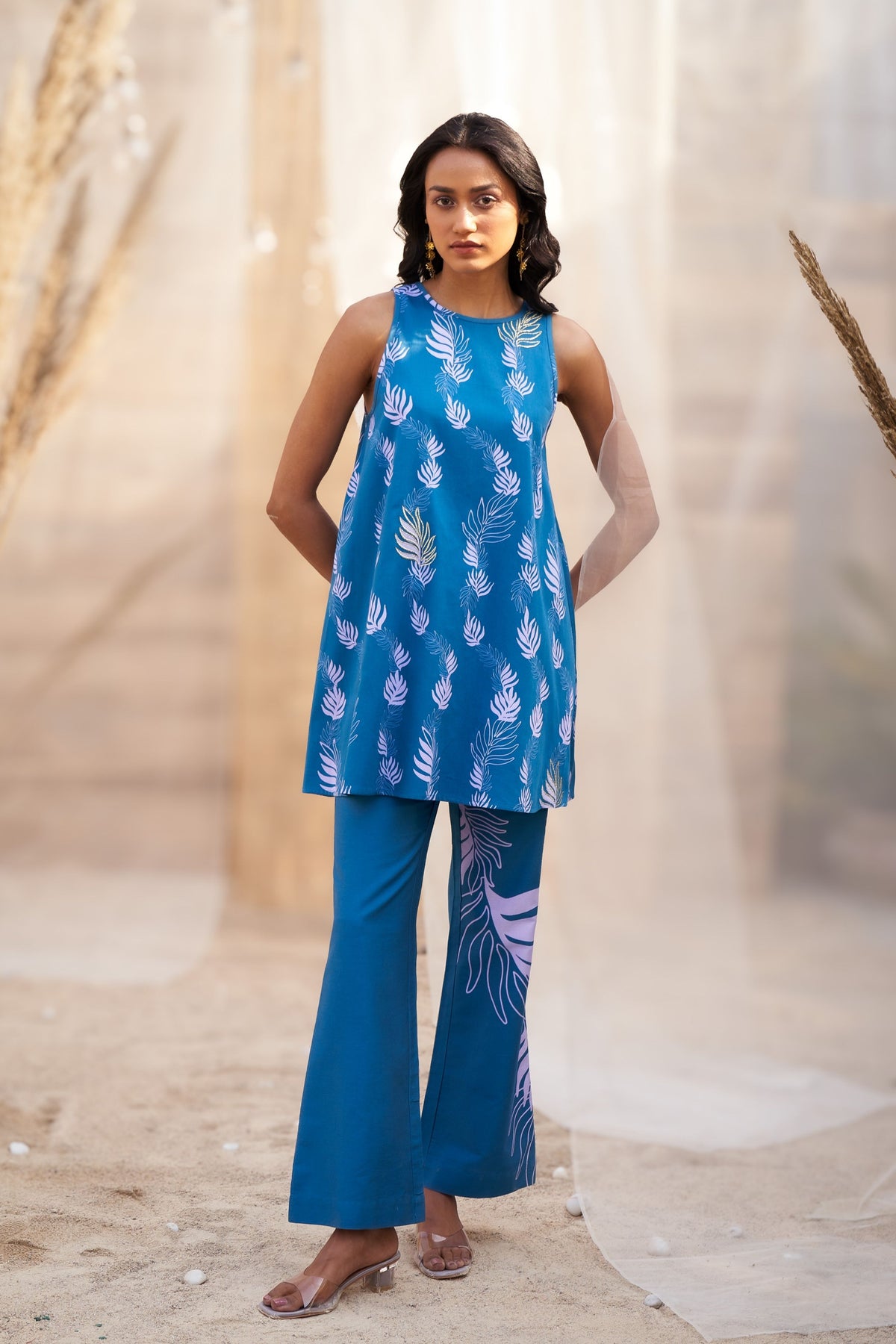 Reveria Leaf Printed Tunic Set