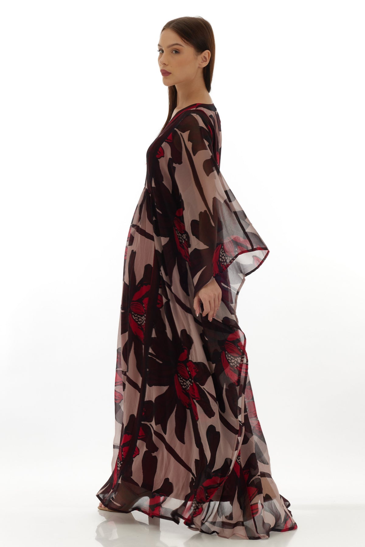 Beige and Brown Floral Kaftan