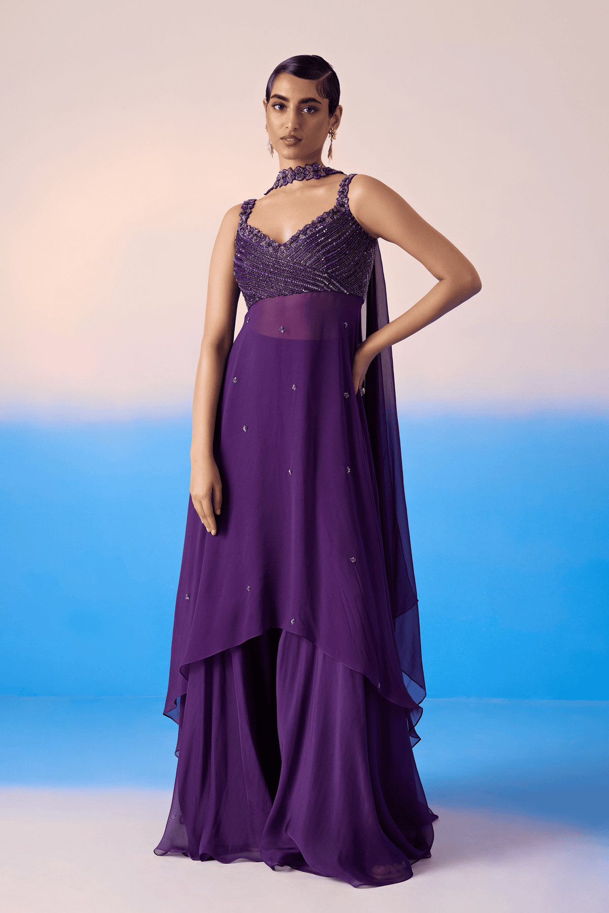 Midnight Purple Embroidered Gown