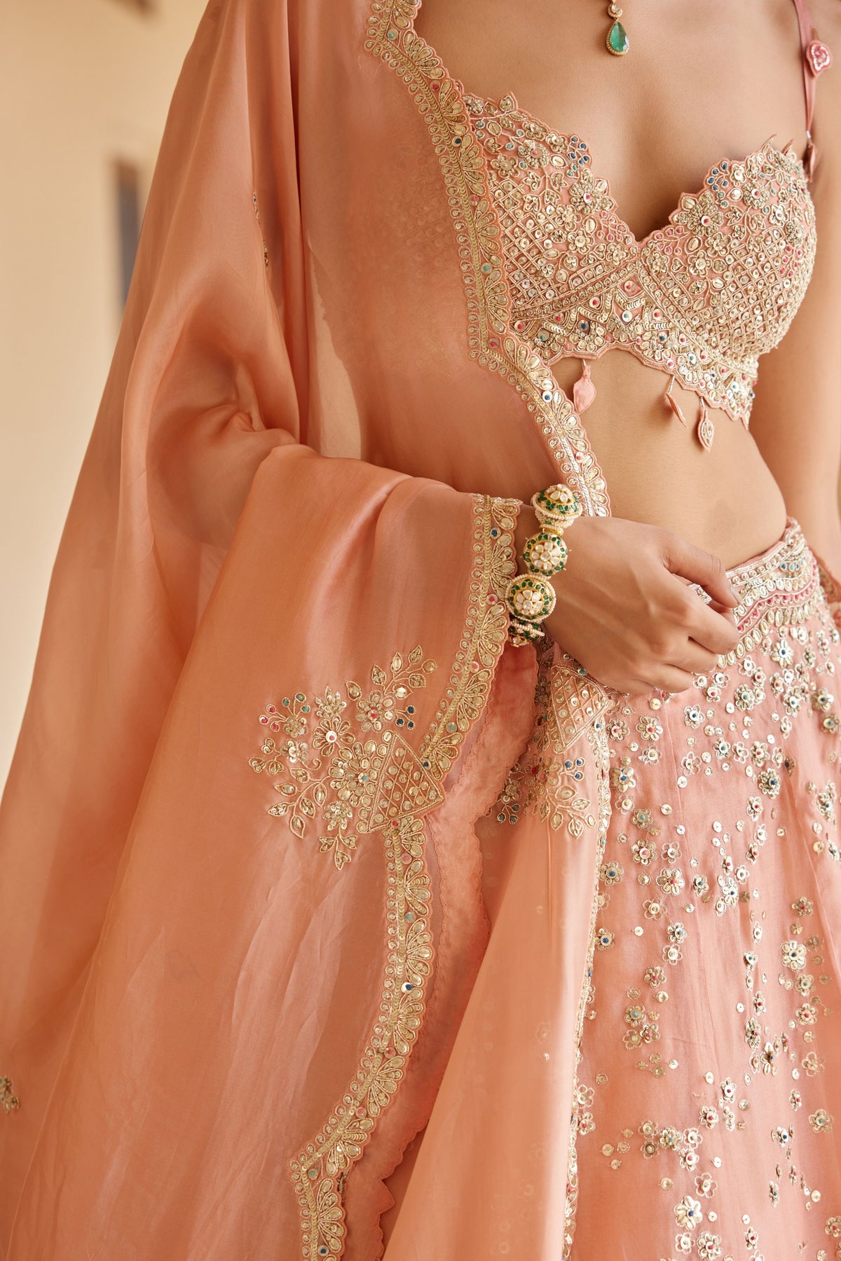 Salmon Embroidered Lehenga Set