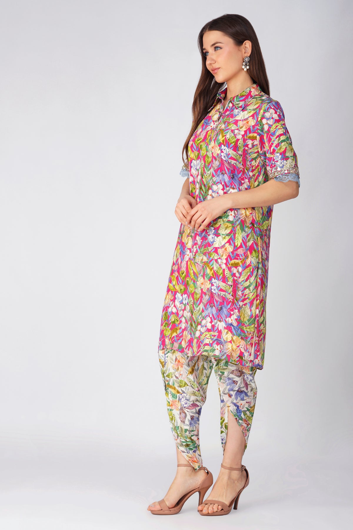 Multi Leaf Shirt Tunic Set