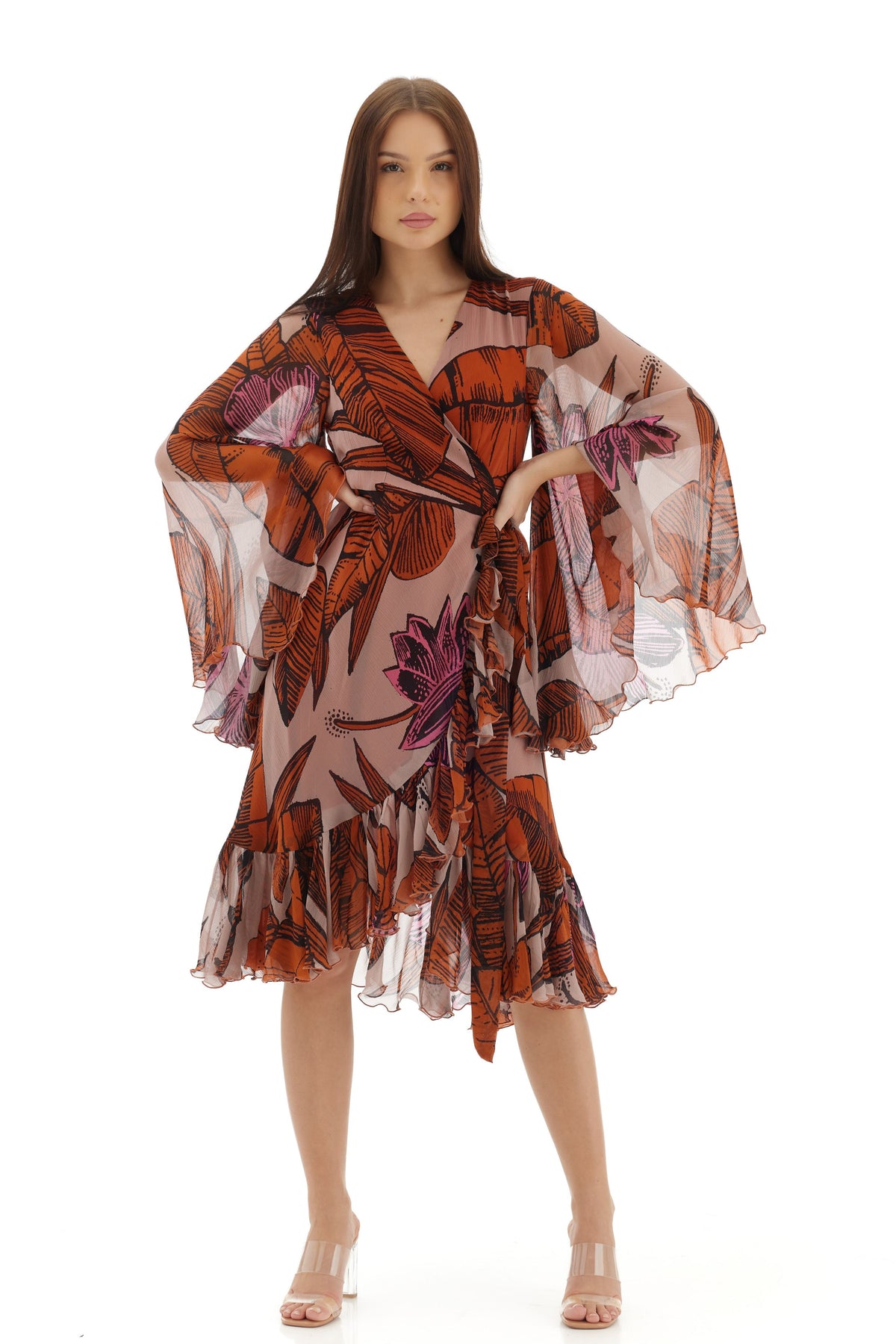 Orange and Beige Wrap Dress