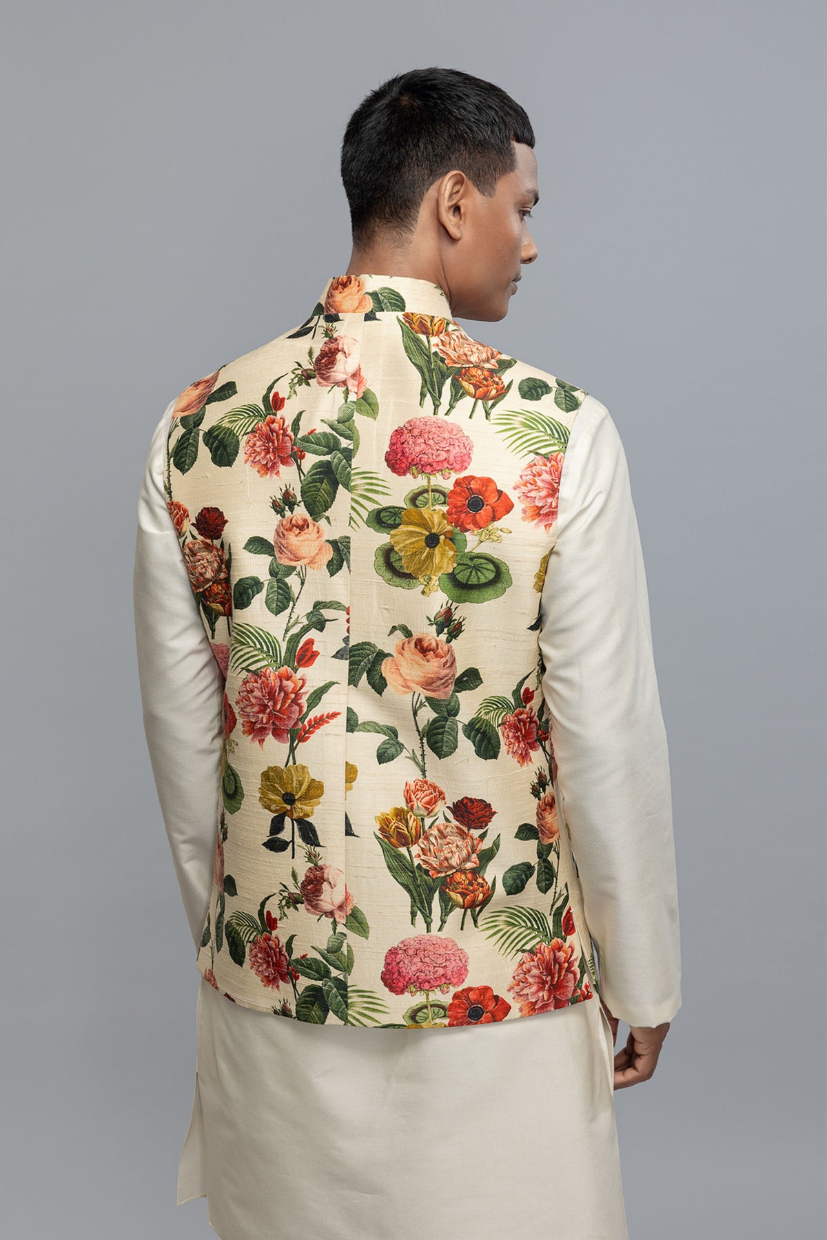 Ivory Floral Printed Bundi