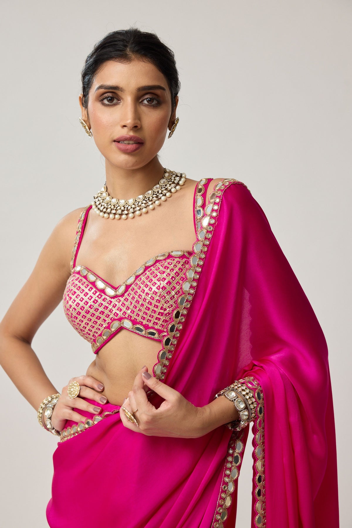 Fuchsia Pink Mirror Saree Set