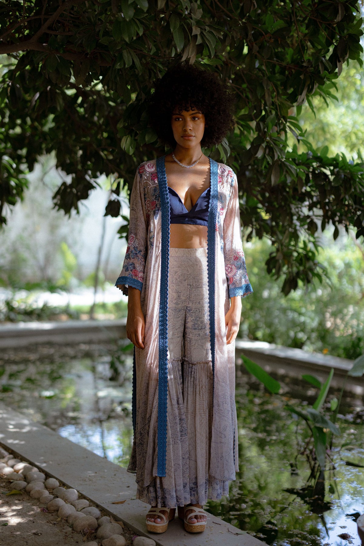 Ira Blue Printed Cape Set