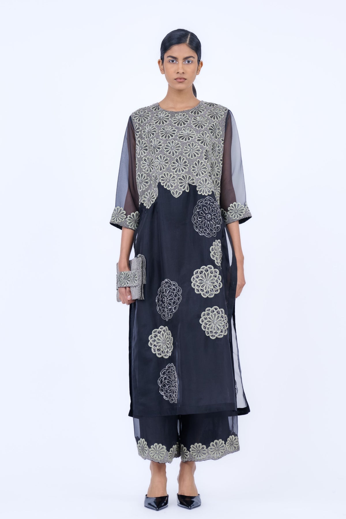 Silk Organza Threadwork Kurta