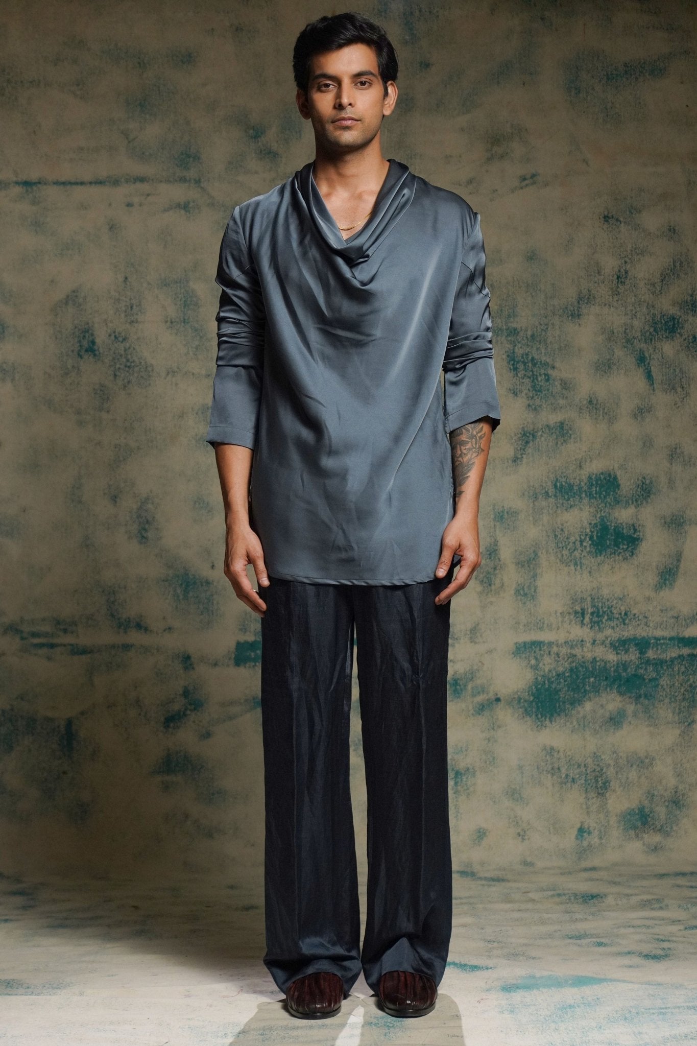 Blue Cowl Short Kurta Set - Jatin Malik - Elahe