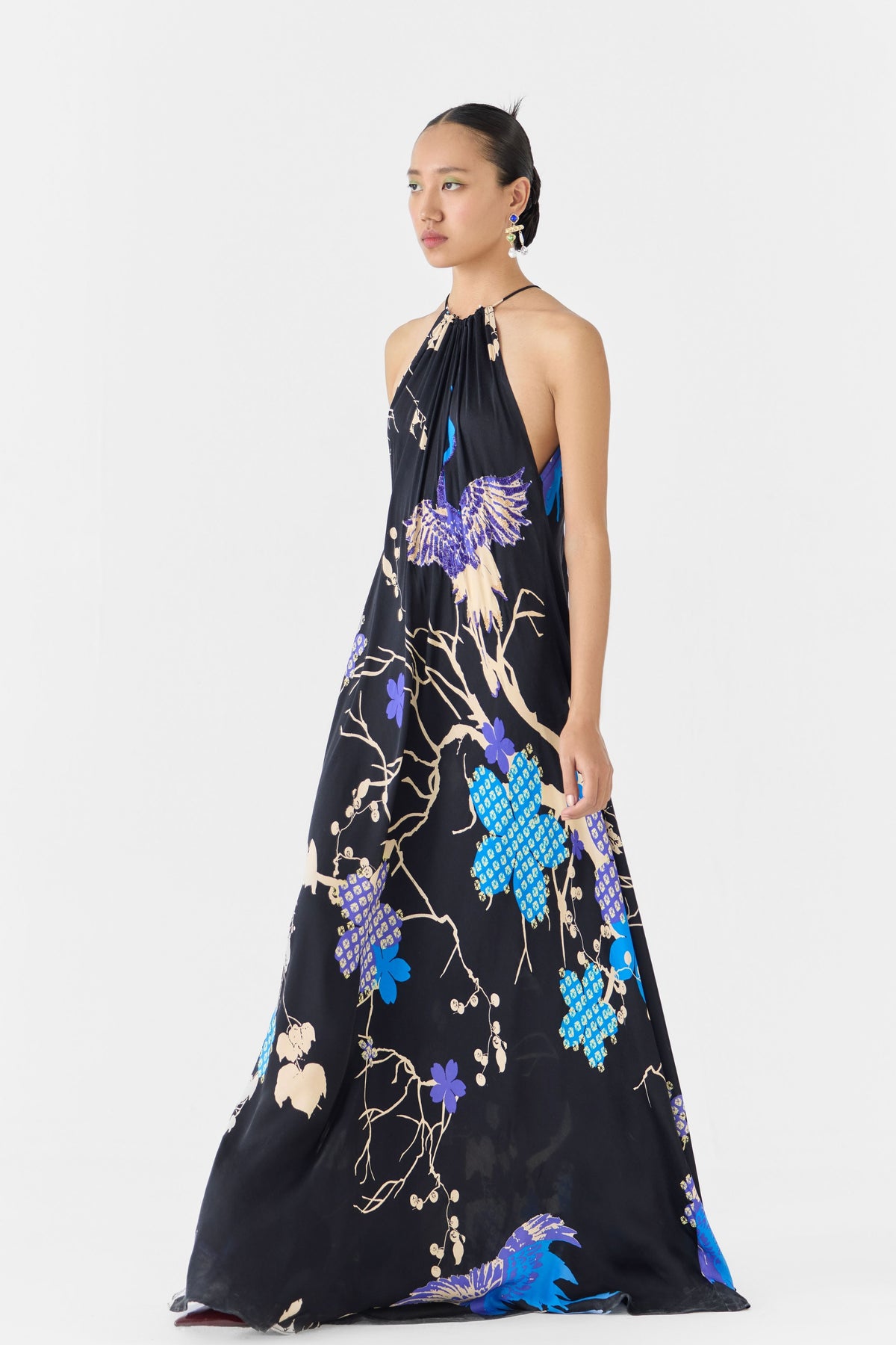Black Crane Halter Dress