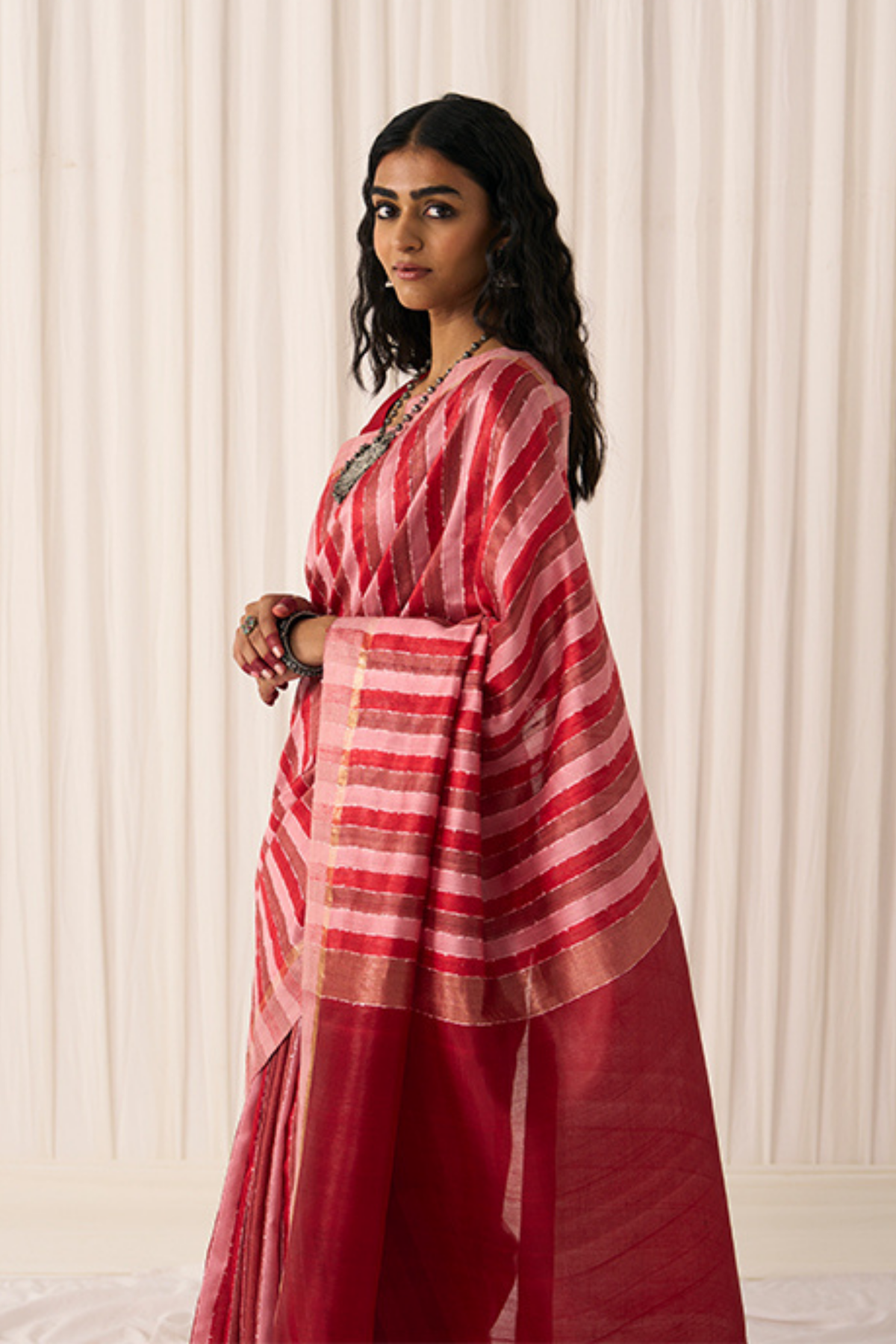 Red Pankti Saree
