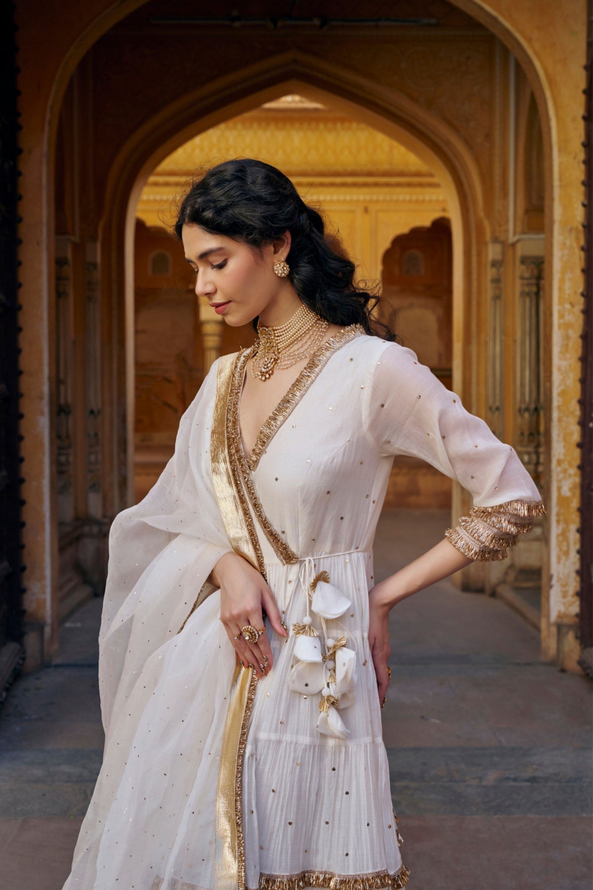 Ivory Tiered Angrakha Set