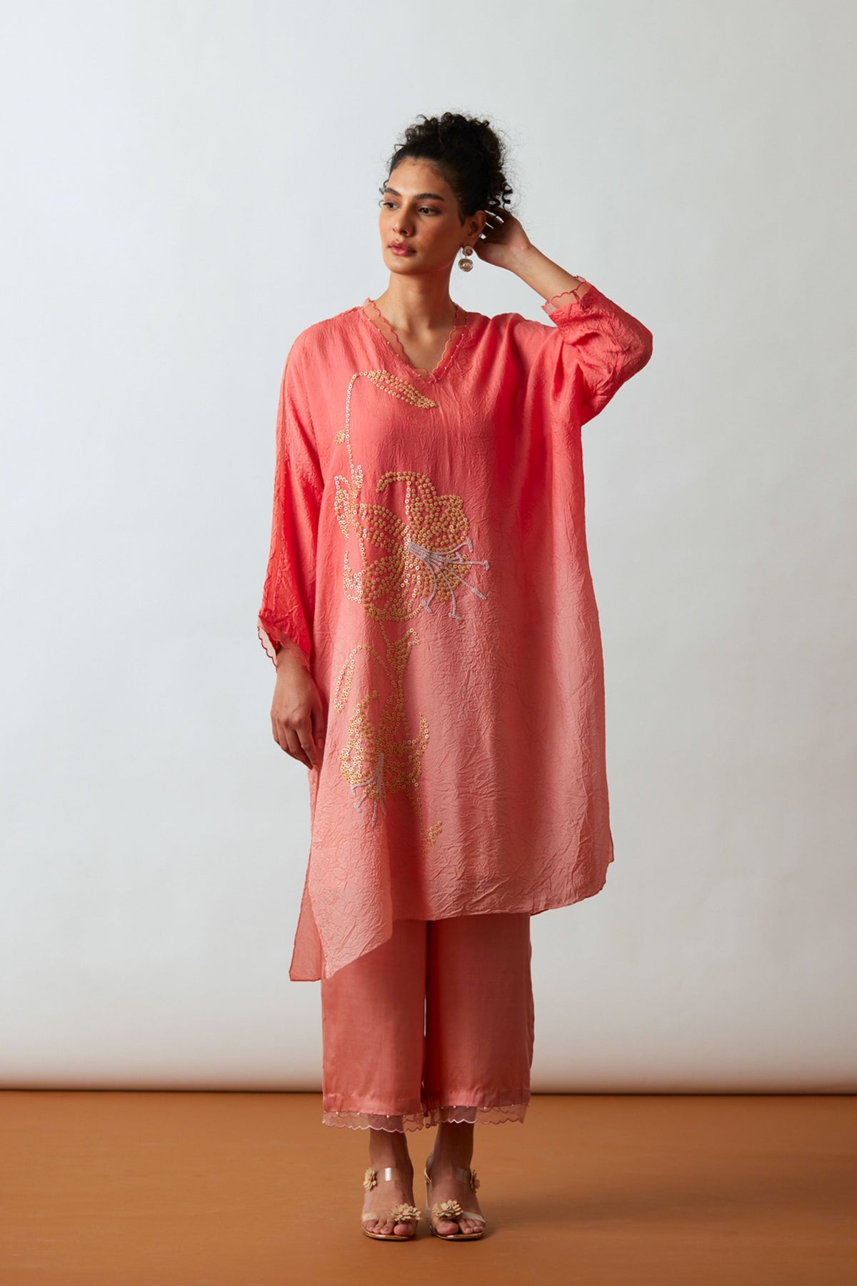 Coral Crushed Kurta Set