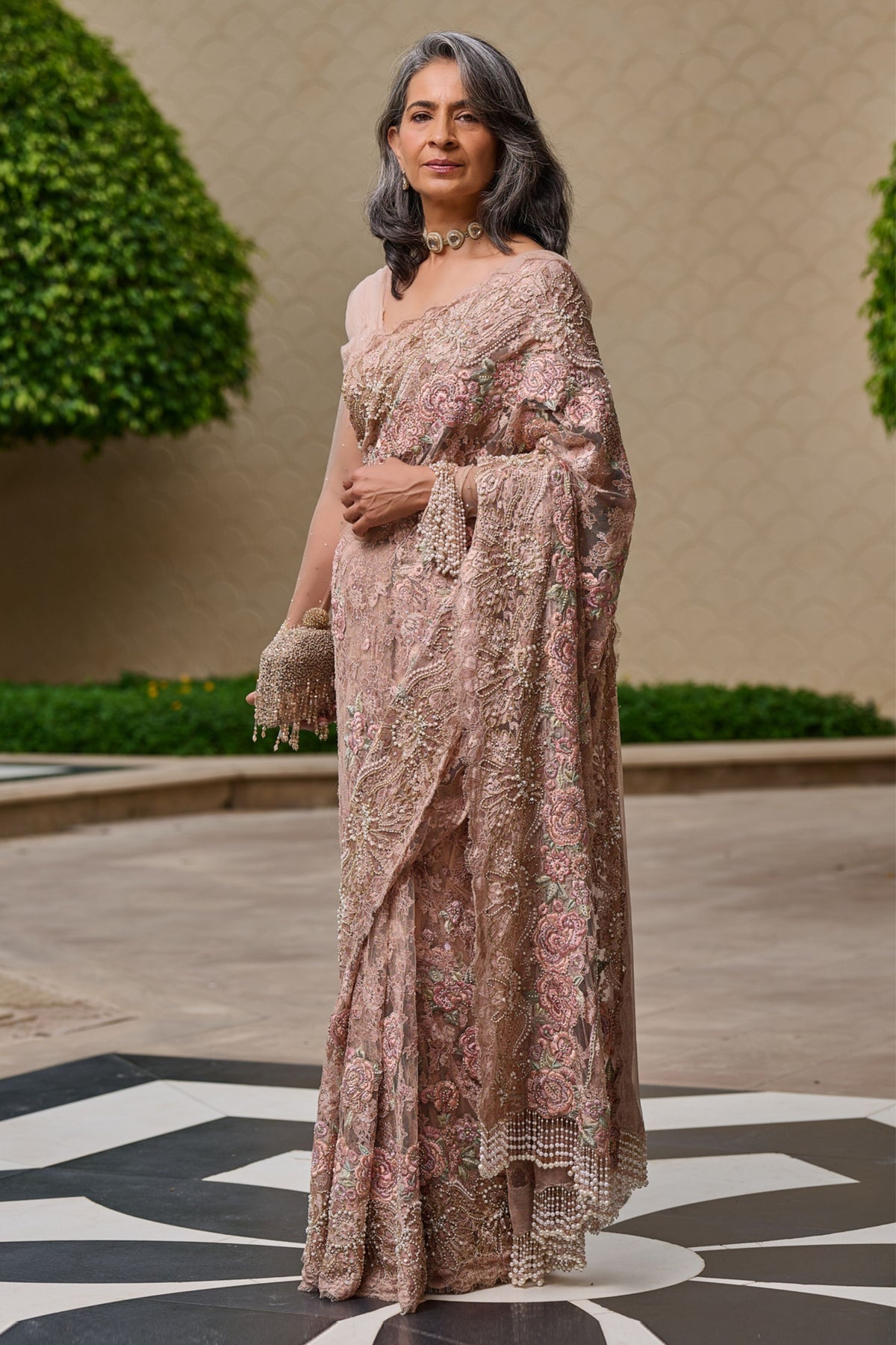 Embroidered French Lace Saree 