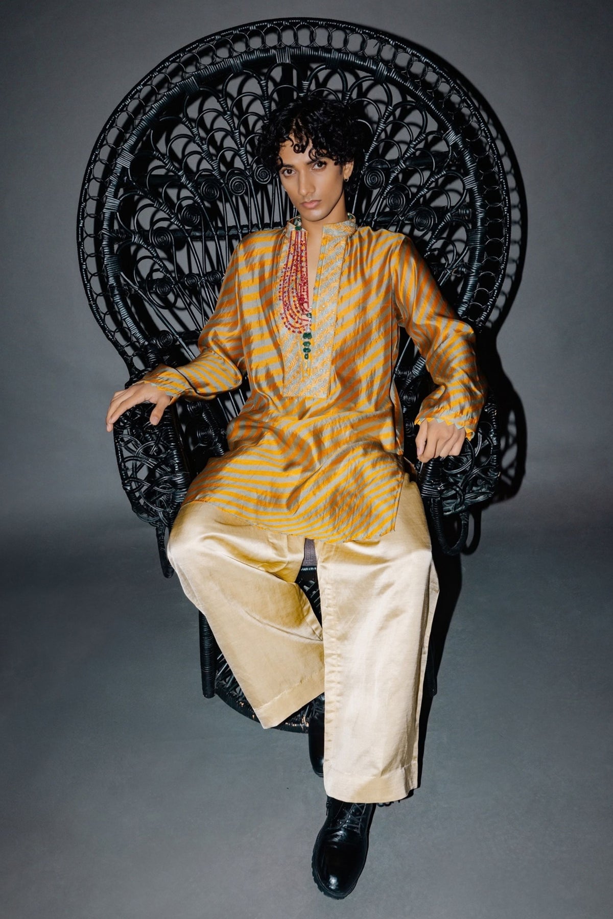 Mustard Leheriya Kurta Set