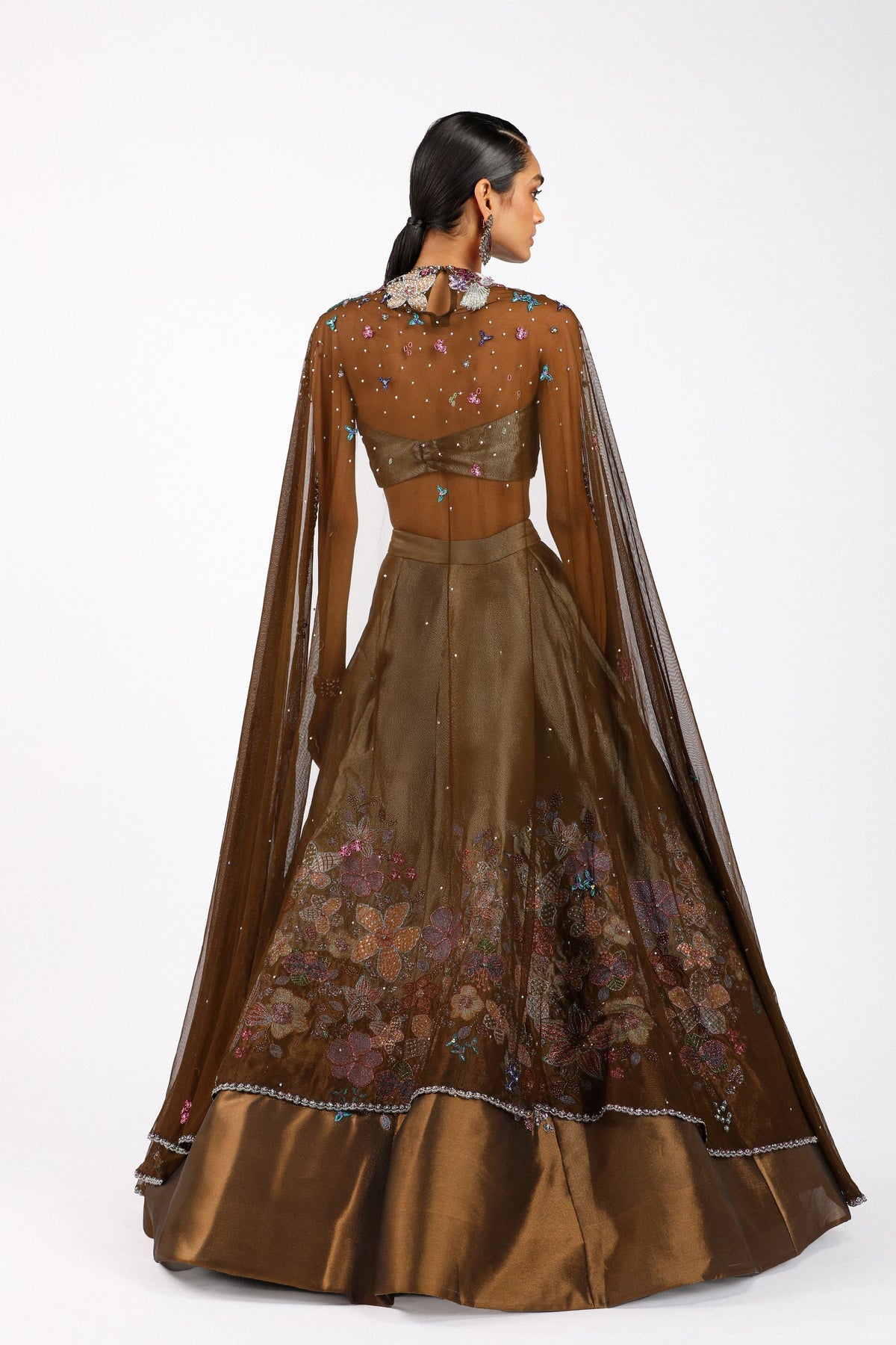 Aubepine Copper Metallic Lehenga