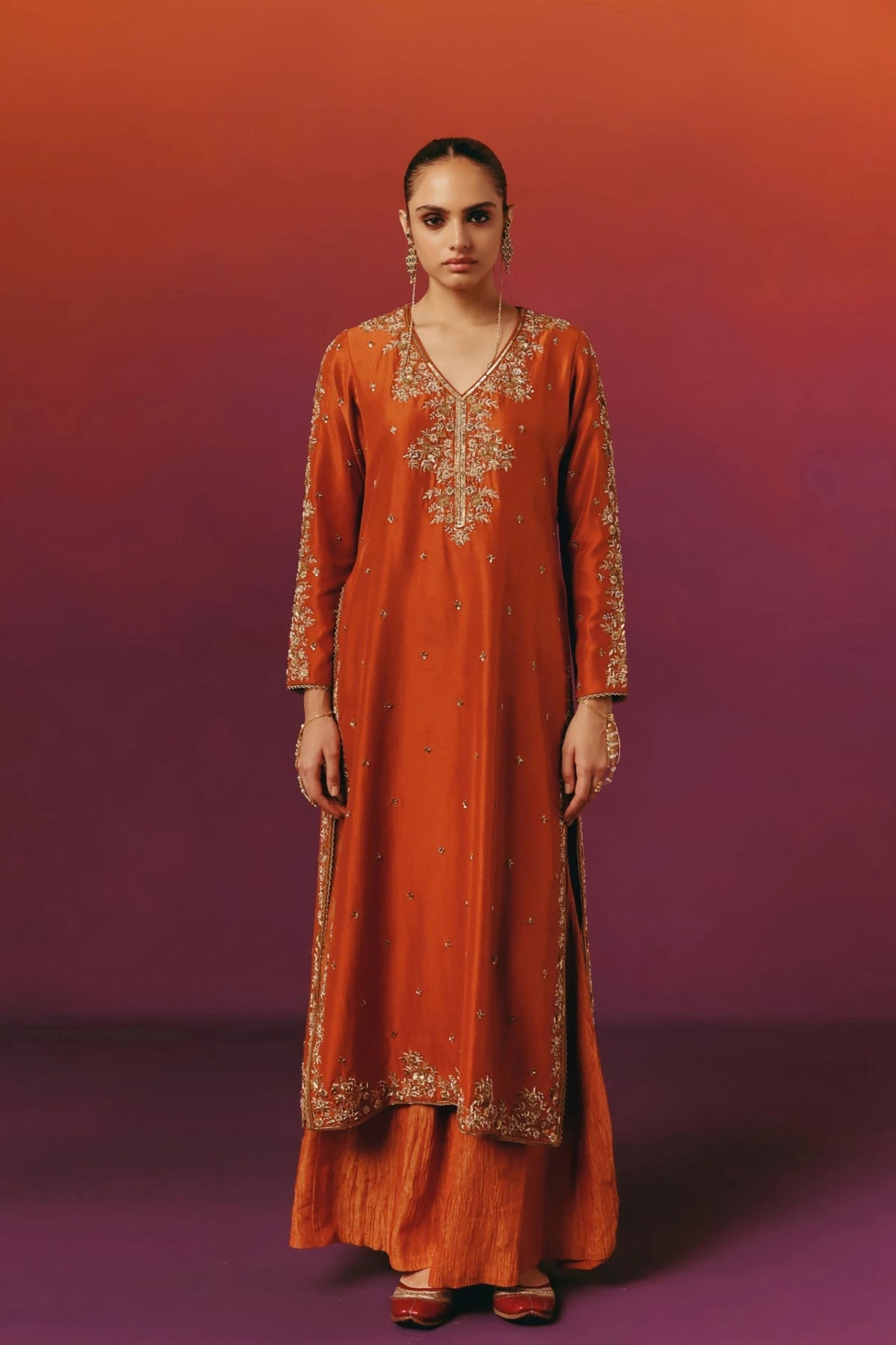 Orange Zardozi Kurta Set