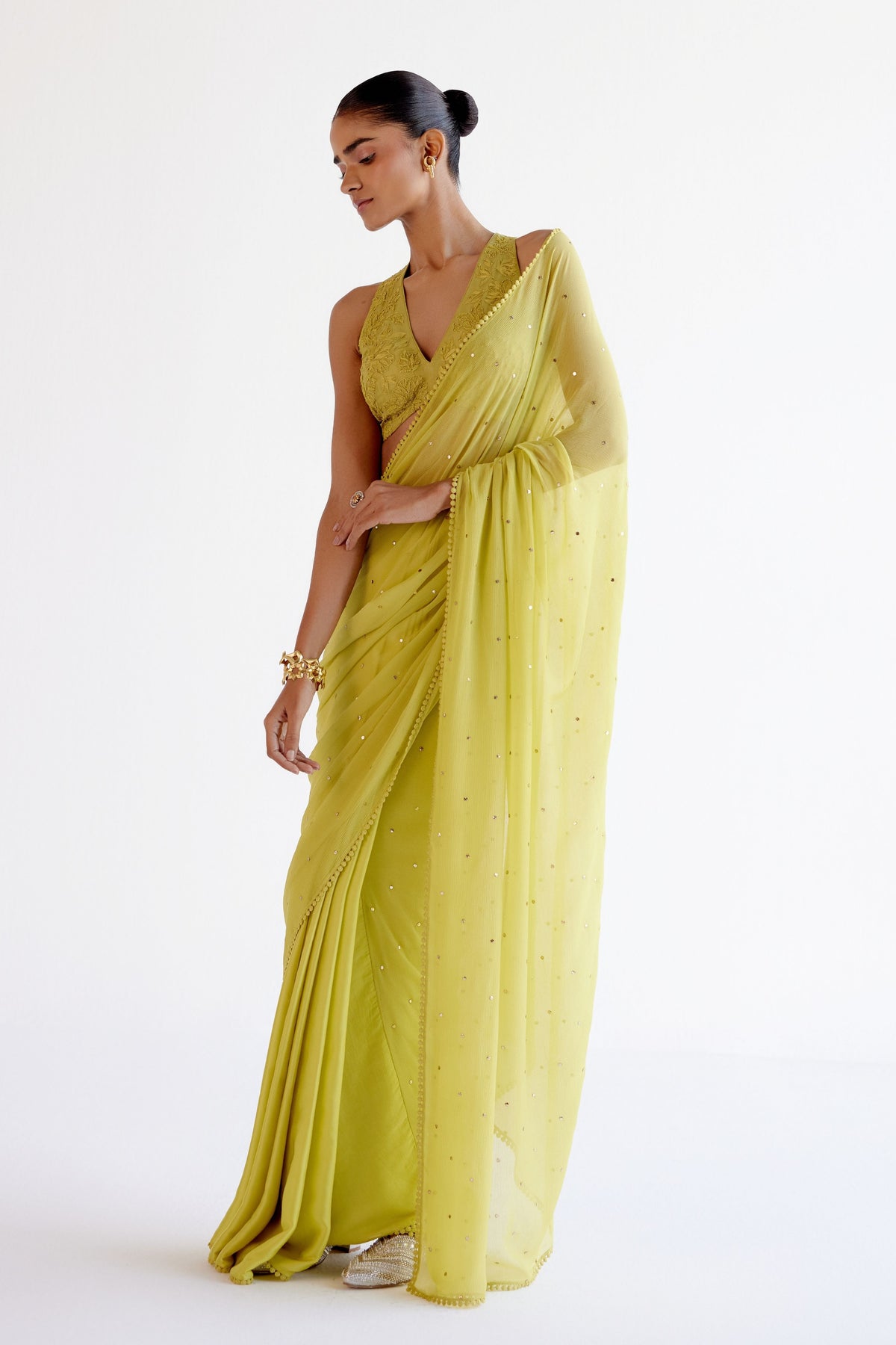 Green Mukaish Saree Set