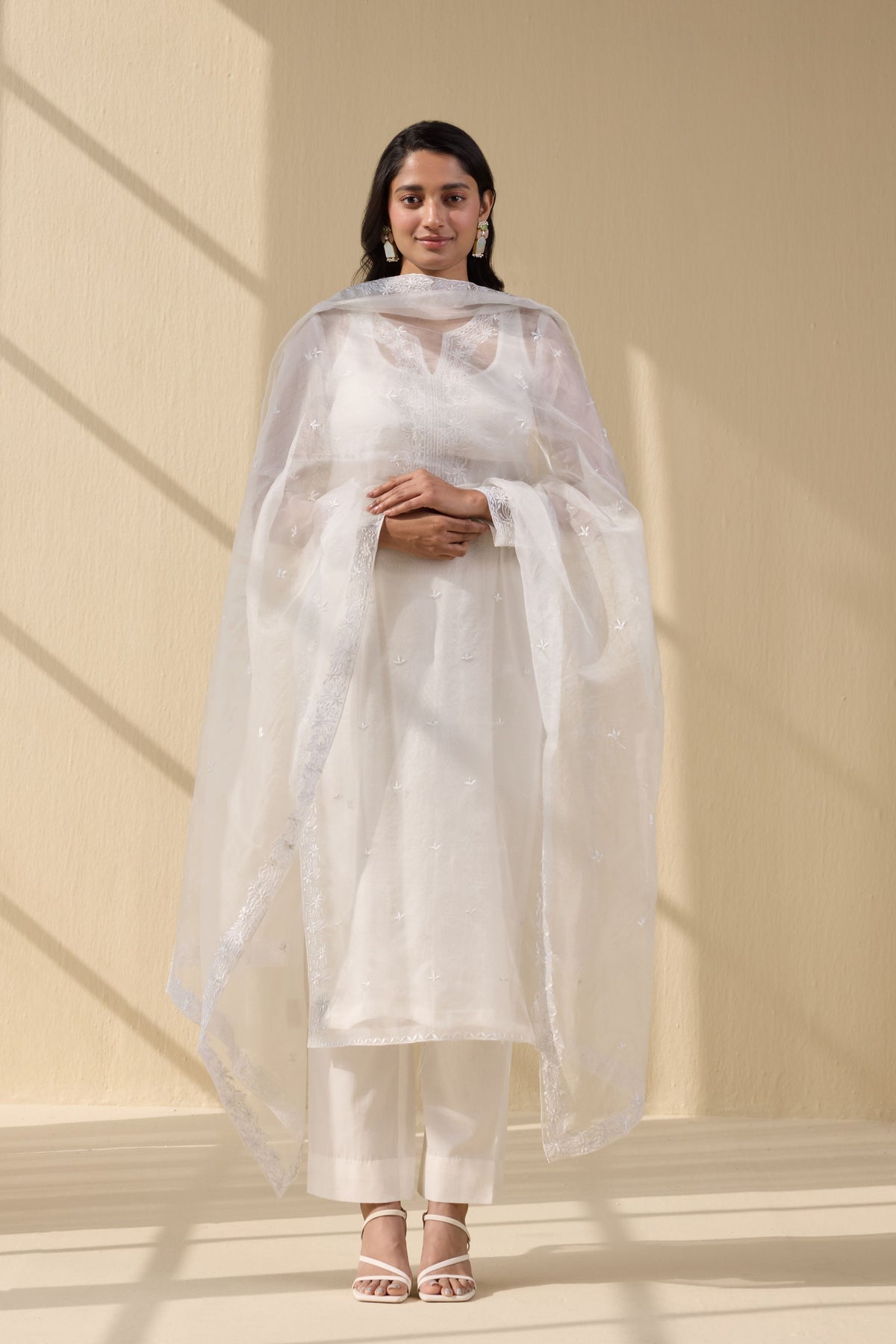 White Embroidered Organza Suit