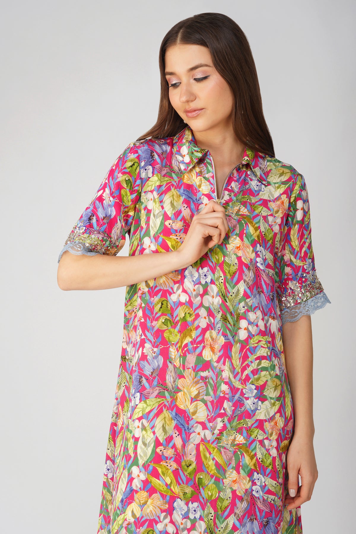 Multi Leaf Shirt Tunic Set