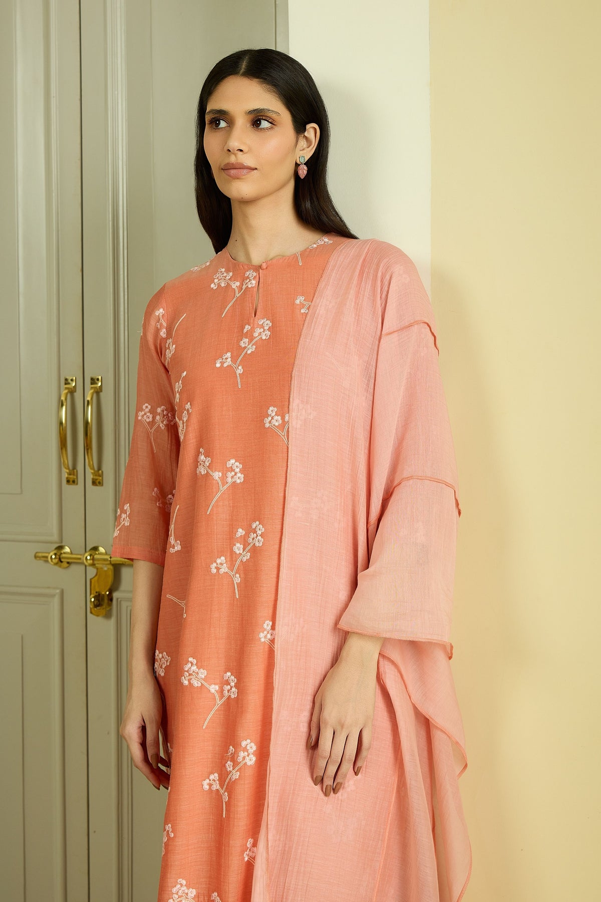 Tangerine Embroidered Kurta Set
