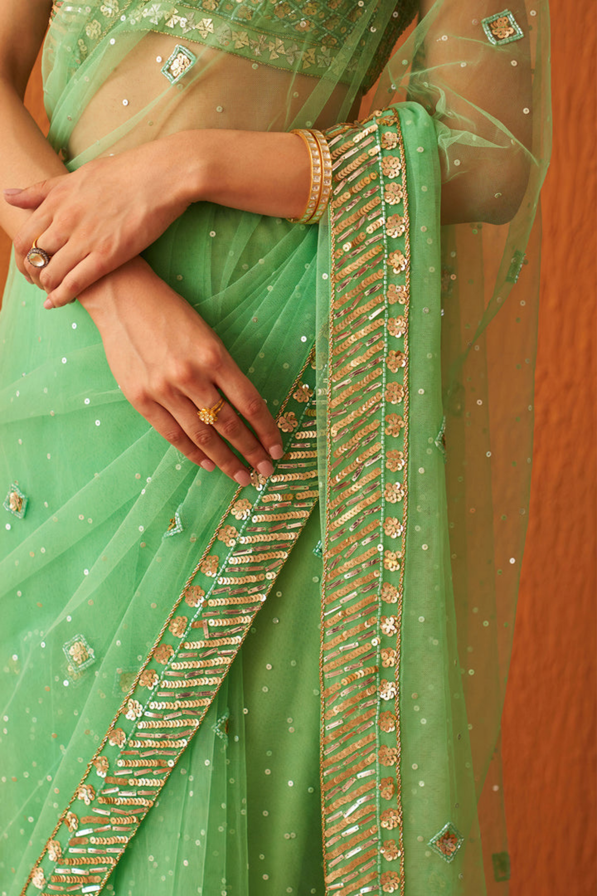 Sea Green Net Saree
