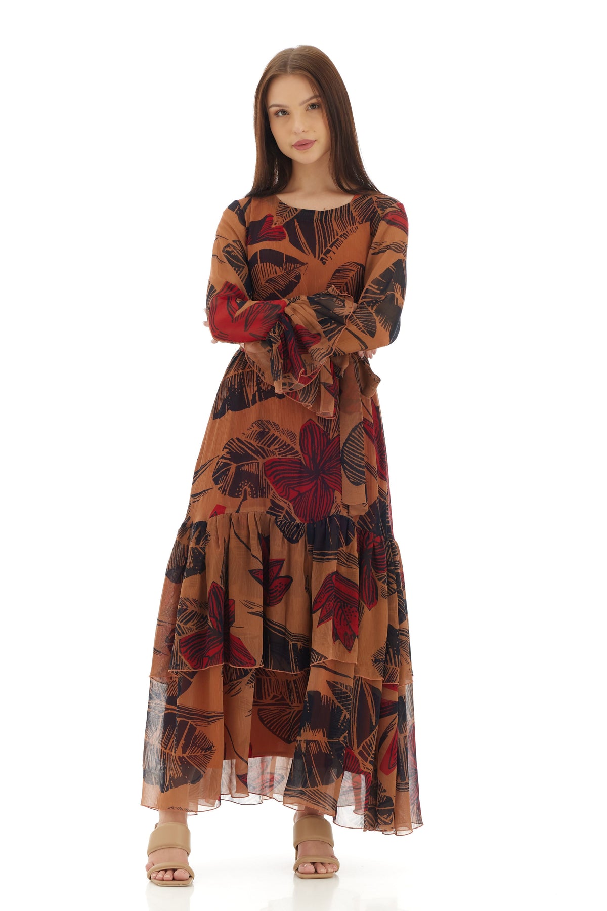 Orange Floral Long Dress