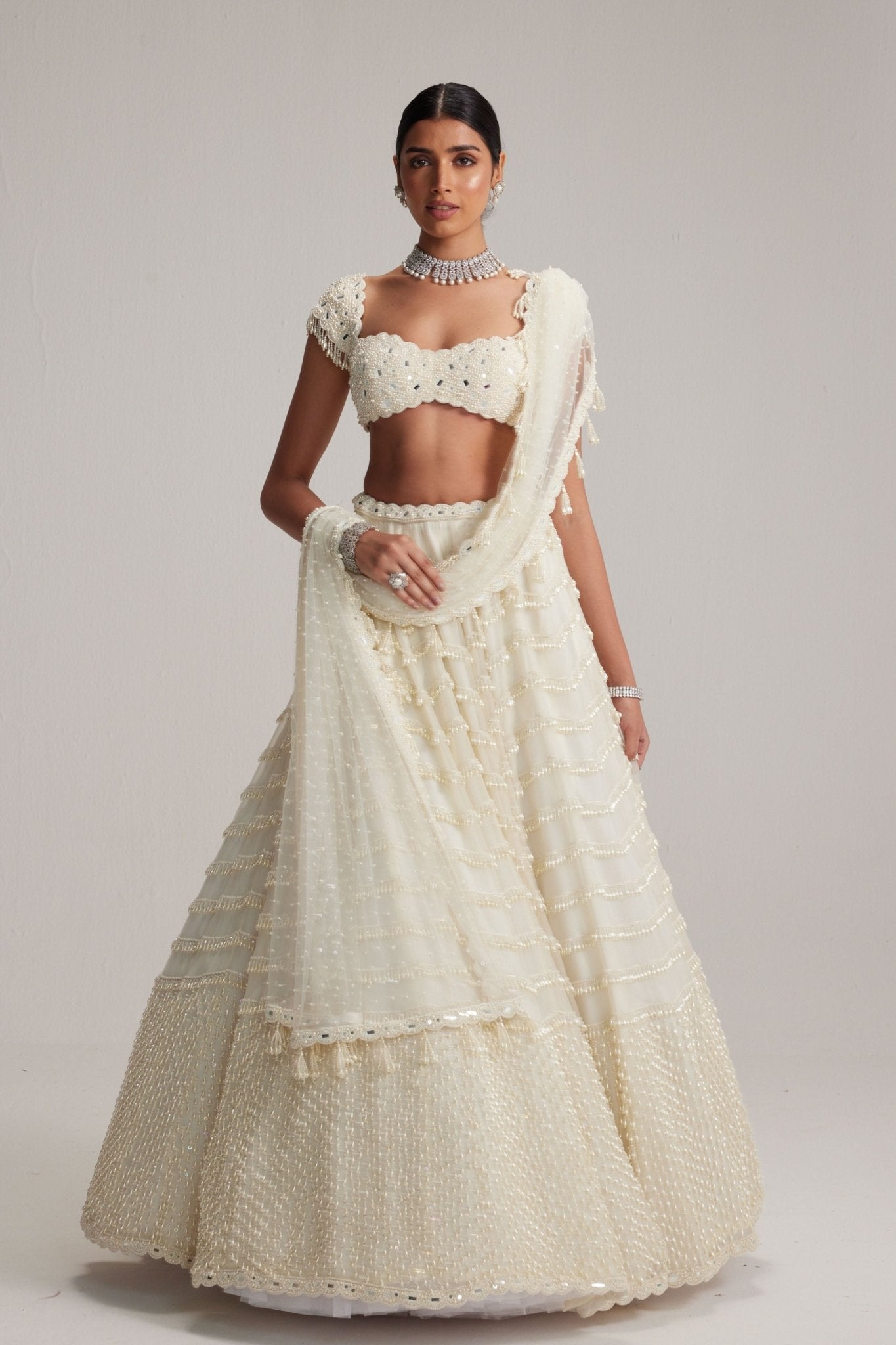 Mirror and Pearl Drop Bridal Lehenga Set - Vvani by Vani Vats - Elahe