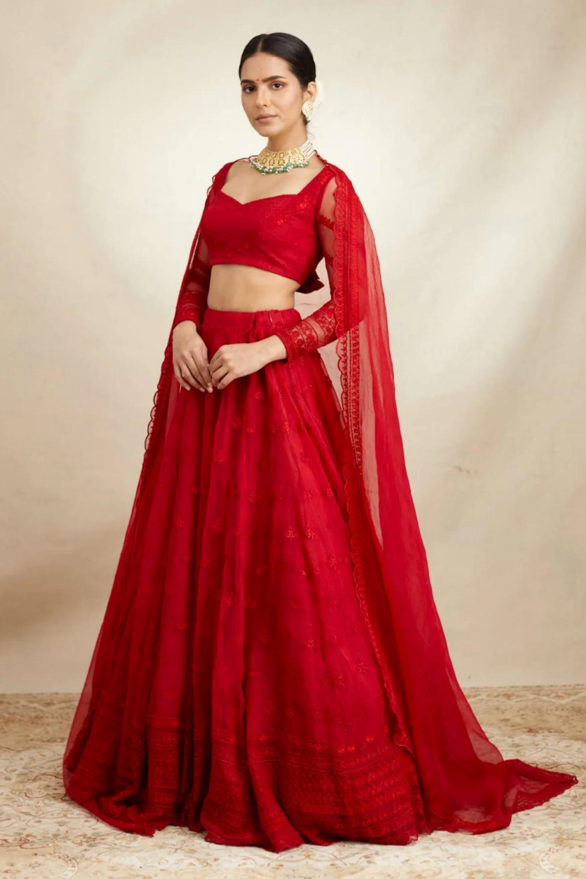 Red Organza Lehenga Set