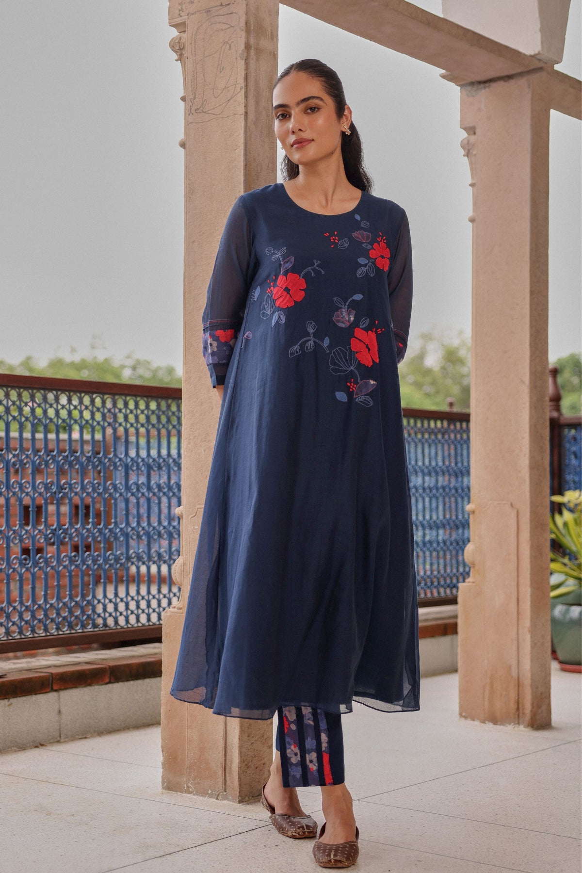 Indigo Applique Bloom Tunic Set