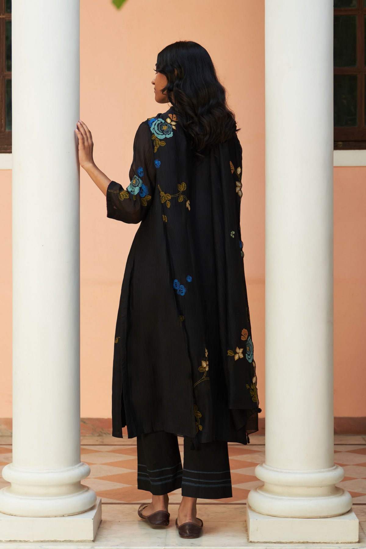 Coal Floral Embroidered Kurta Set