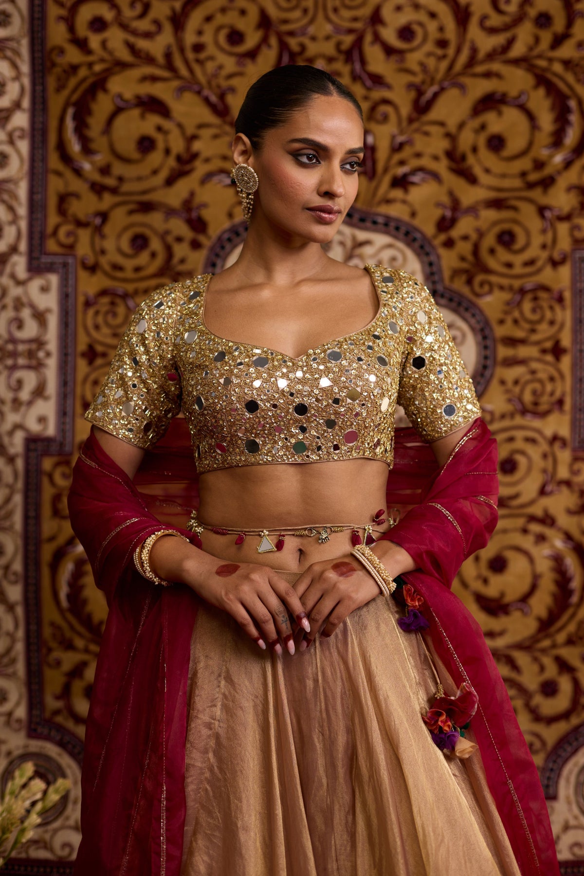 Gold Tissue Lehenga Set