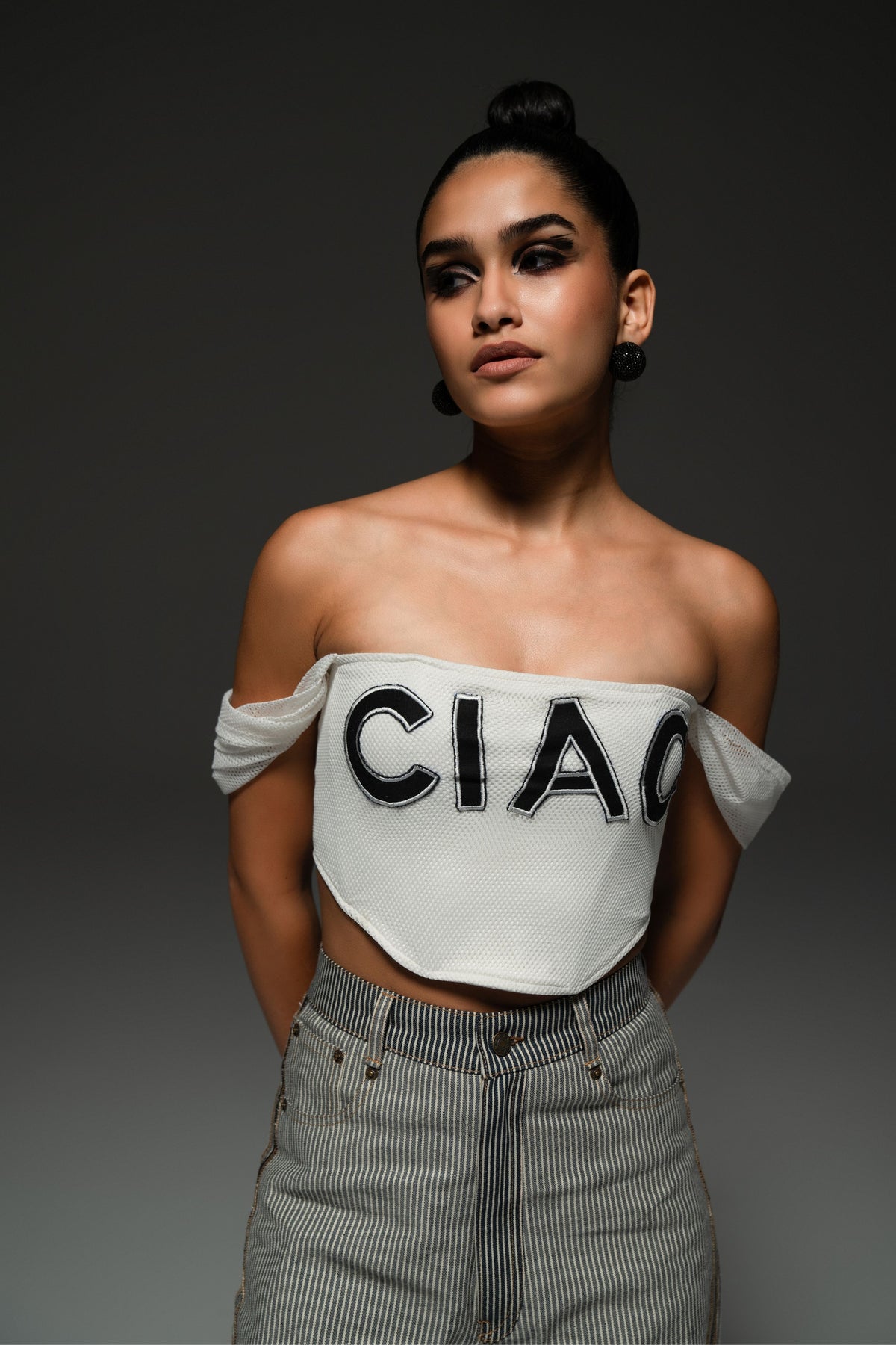 Off-shoulder Netted Corset
