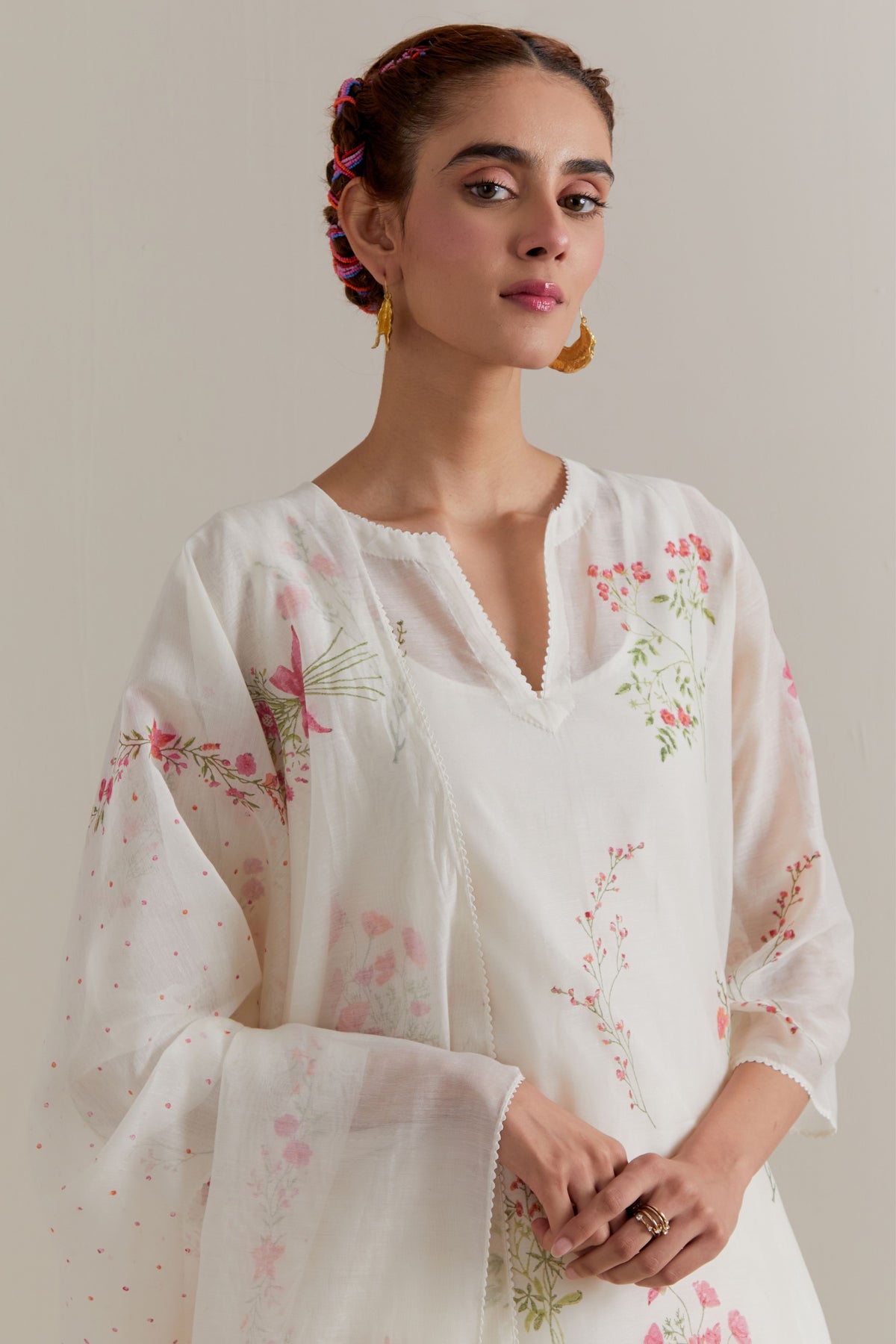 Pink Green Floral Kurta