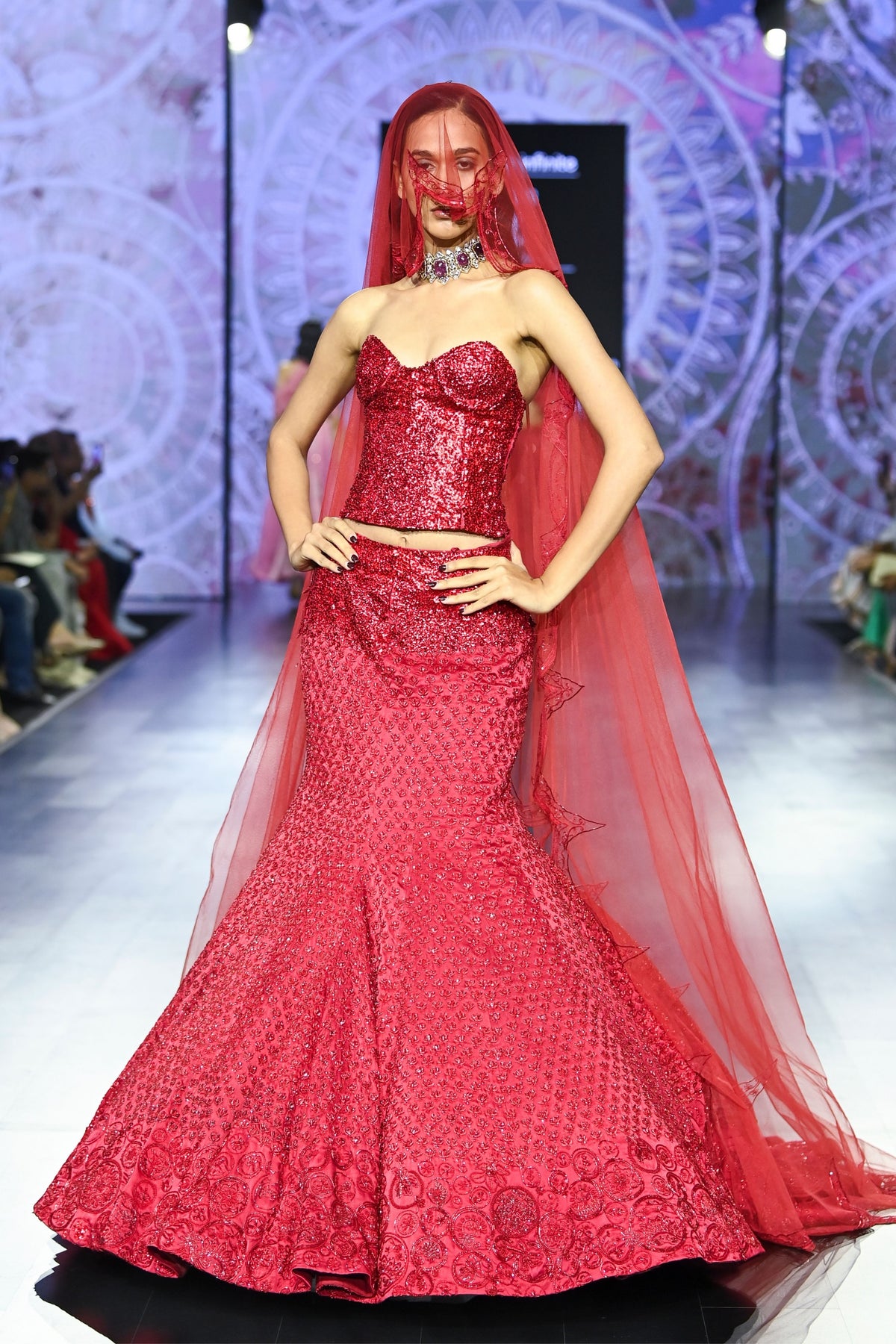 Surkh Nilofer Lehenga and Corset Set