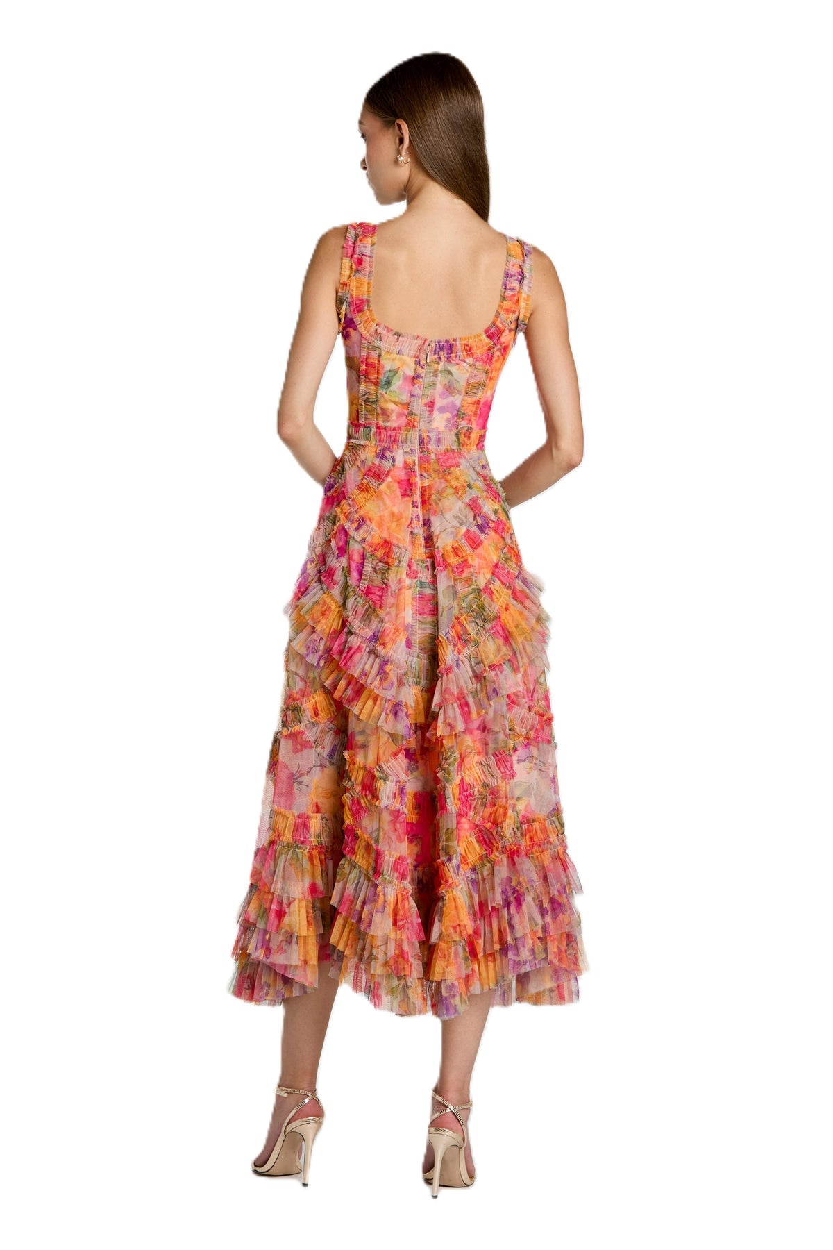 Floral A-line Ruffle Midi Dress