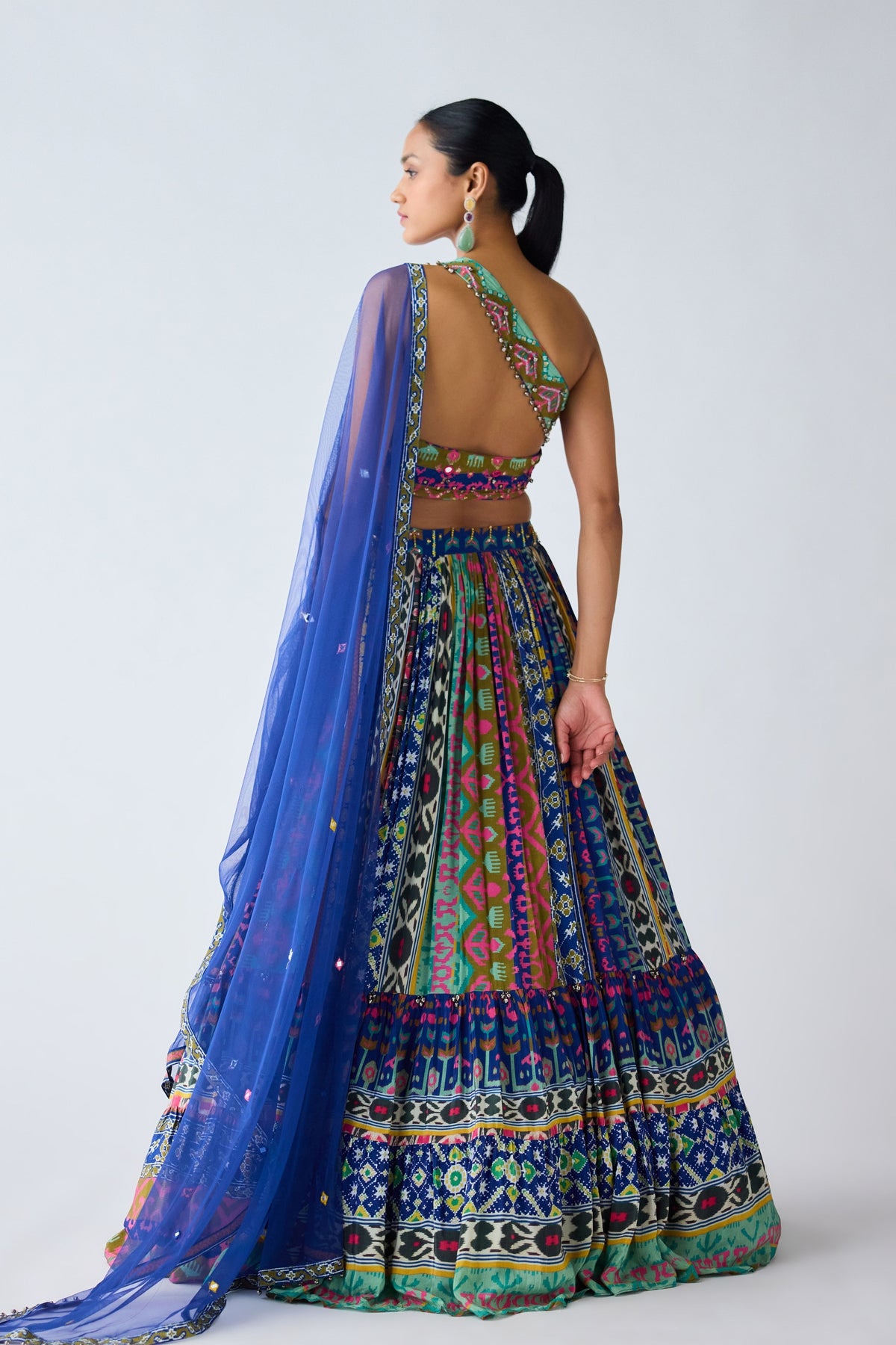 Asymmetric Neckline Lehenga Set