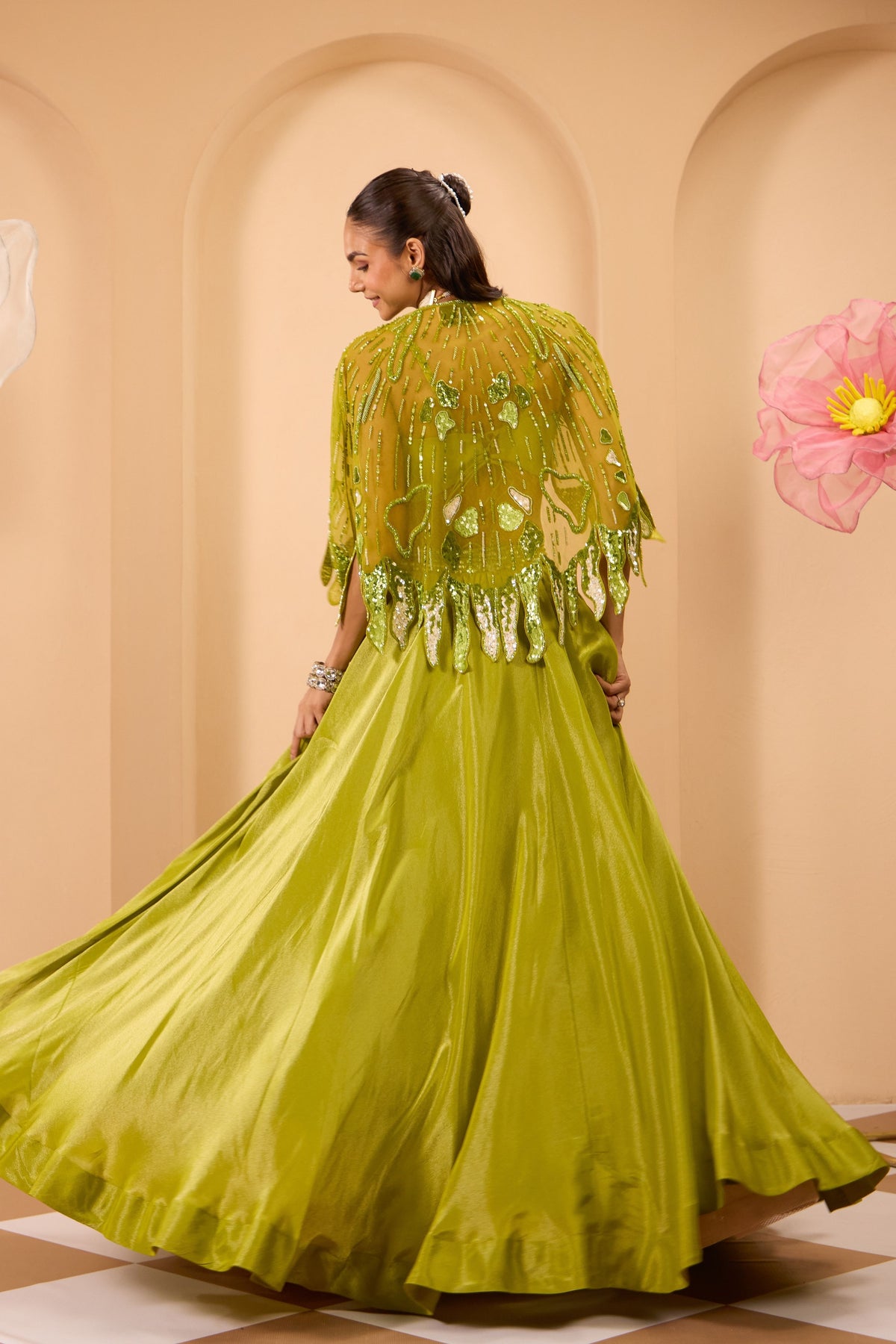 Green Hand Embroidered Lehenga Set