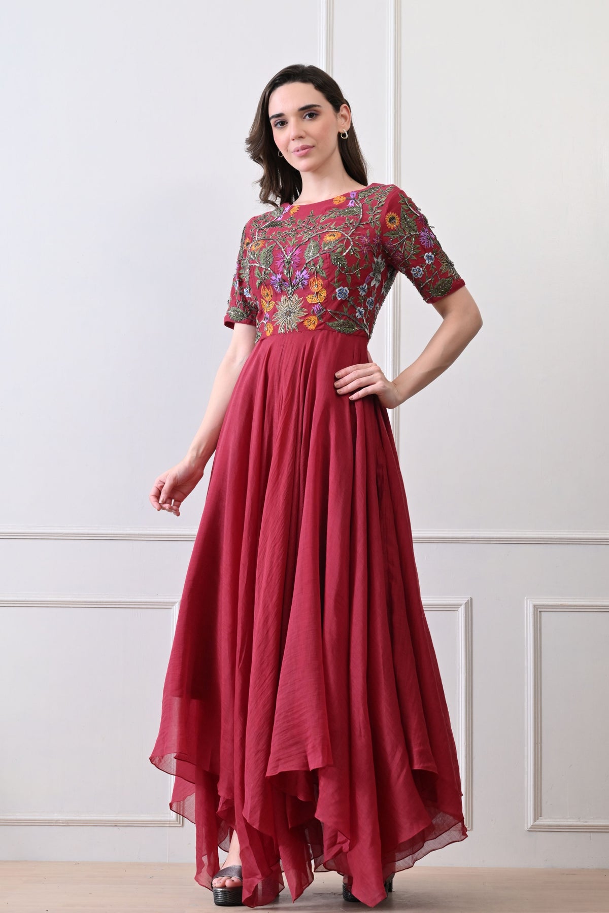 Maroon Zardozi Embroidered Anarkali