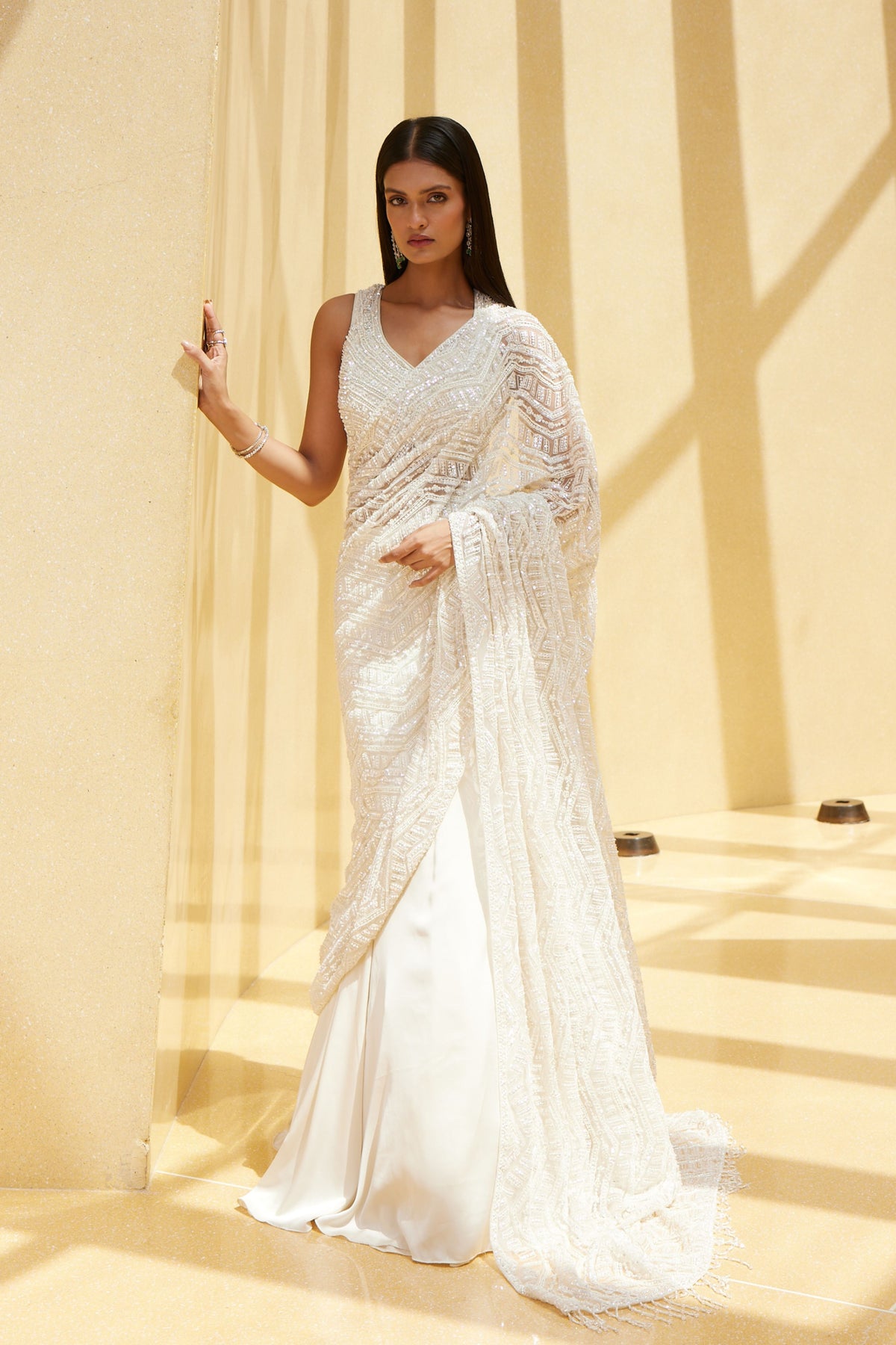 Ivory Drape Skirt Saree